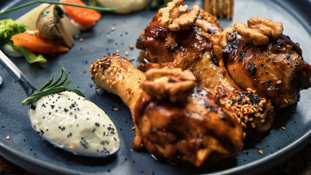 BBQ Chicken Legs with Roasted Veg & Walnut Cream