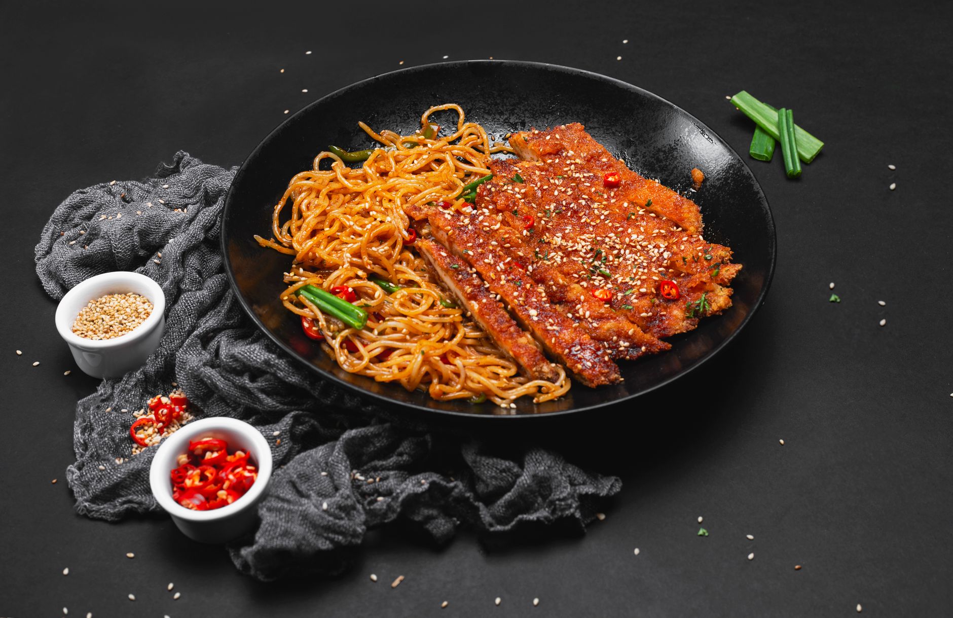 Buldak Bokkeum Myeon — Spicy Fire Noodles with Crispy Chicken