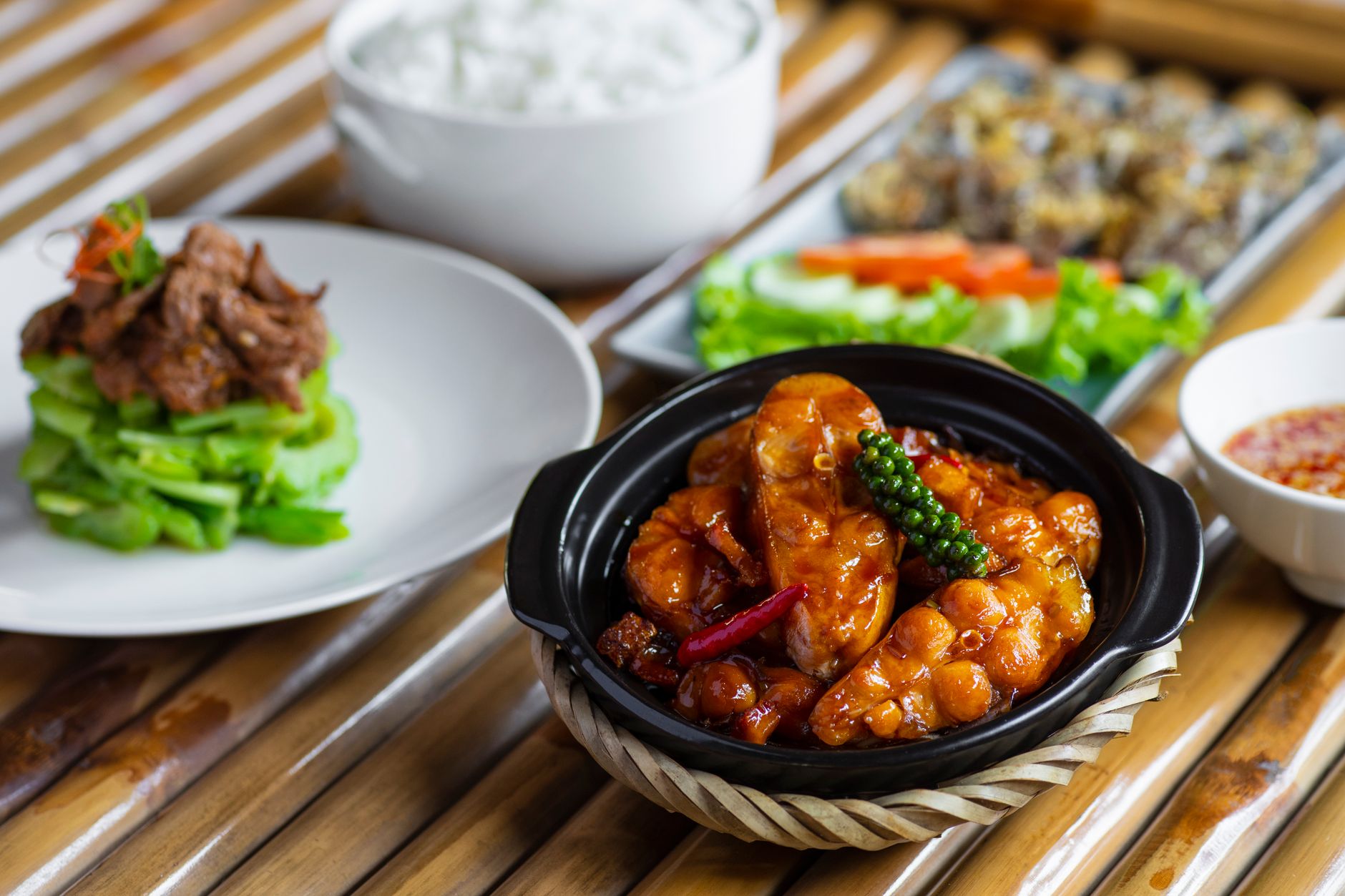 20-Min Caramelized Fish with Rice & Greens