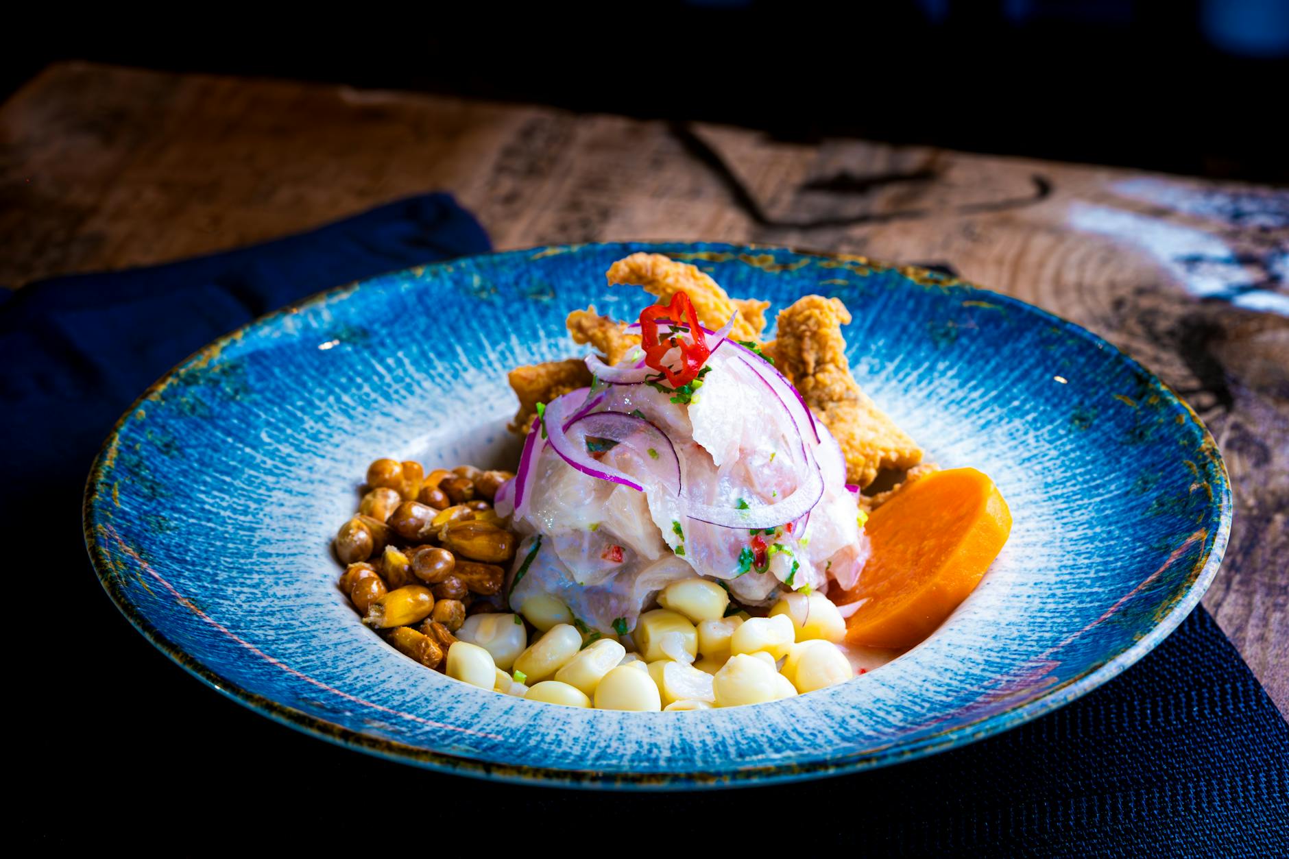 Ceviche Bowl with Crispy Calamari & Choclo