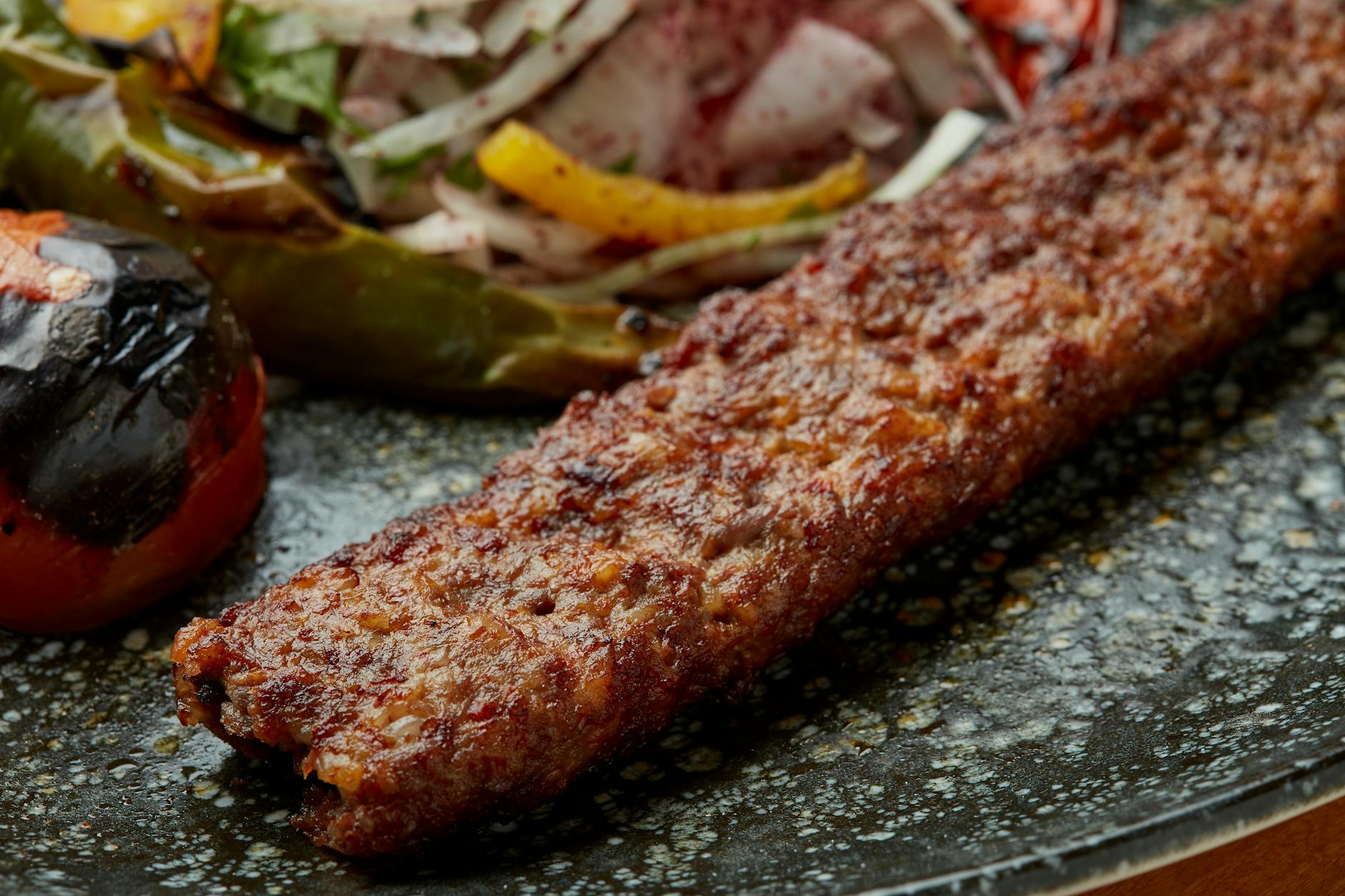 Charred Lamb Kebab Plate with Grilled Veg