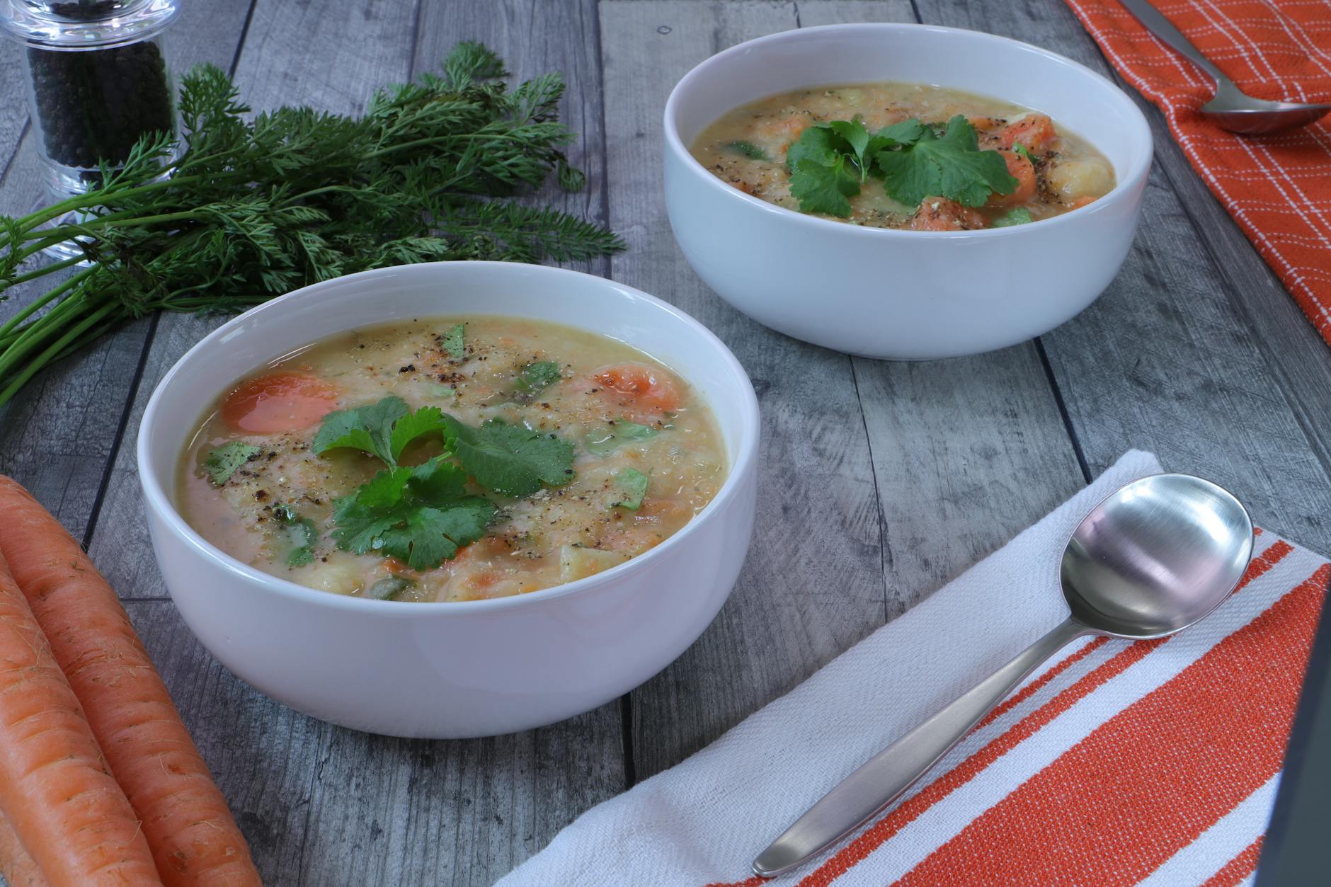 Cheesy Potato Soup with Crispy Carrots