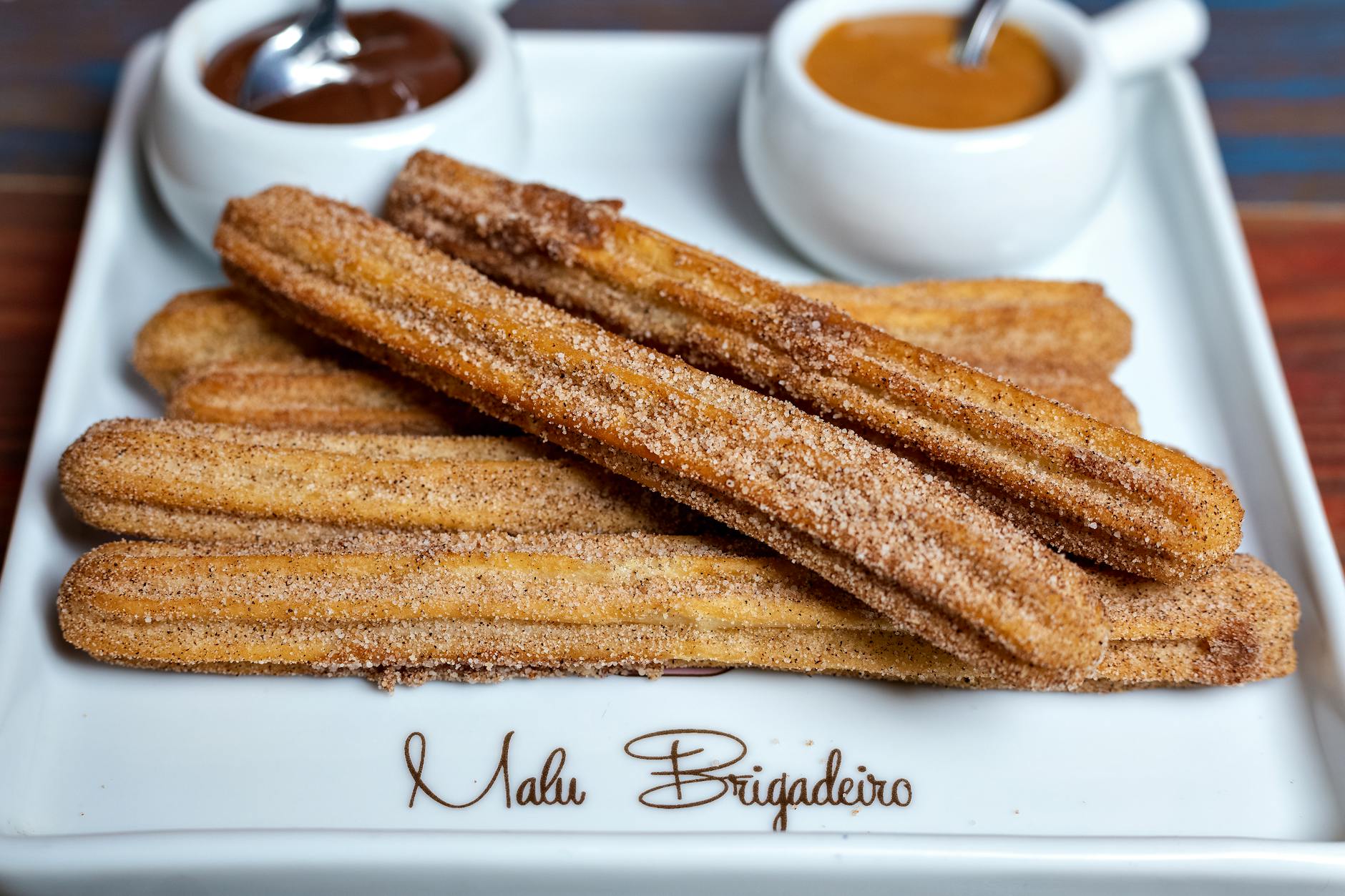 Cinnamon Sugar Churros With Chocolate & Dulce de Leche