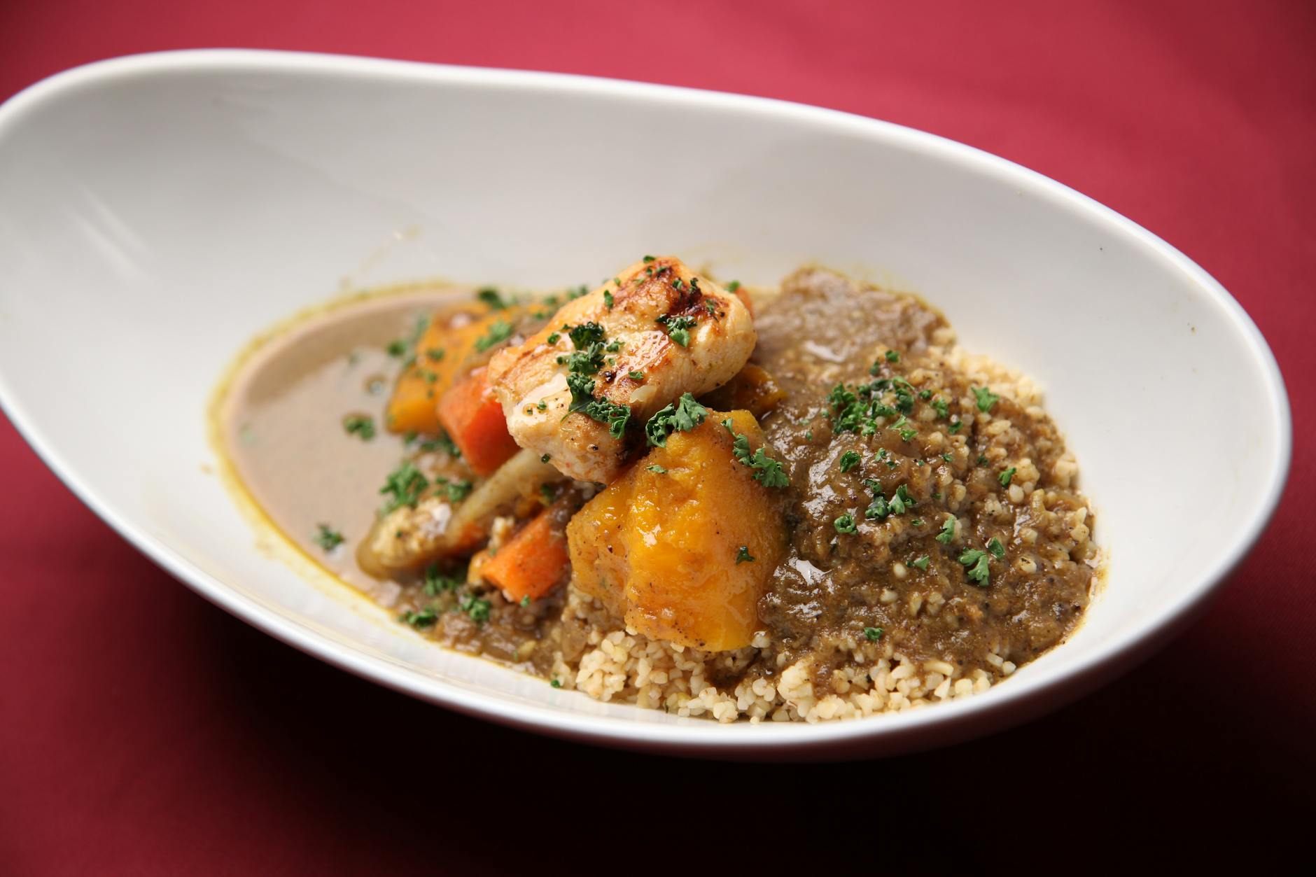 25-Min Coconut Curry Chicken & Roasted Squash Bowl