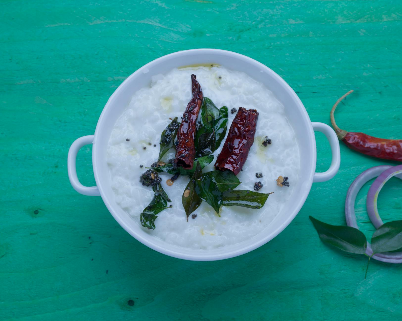 Creamy Curd Rice with Chili & Onion