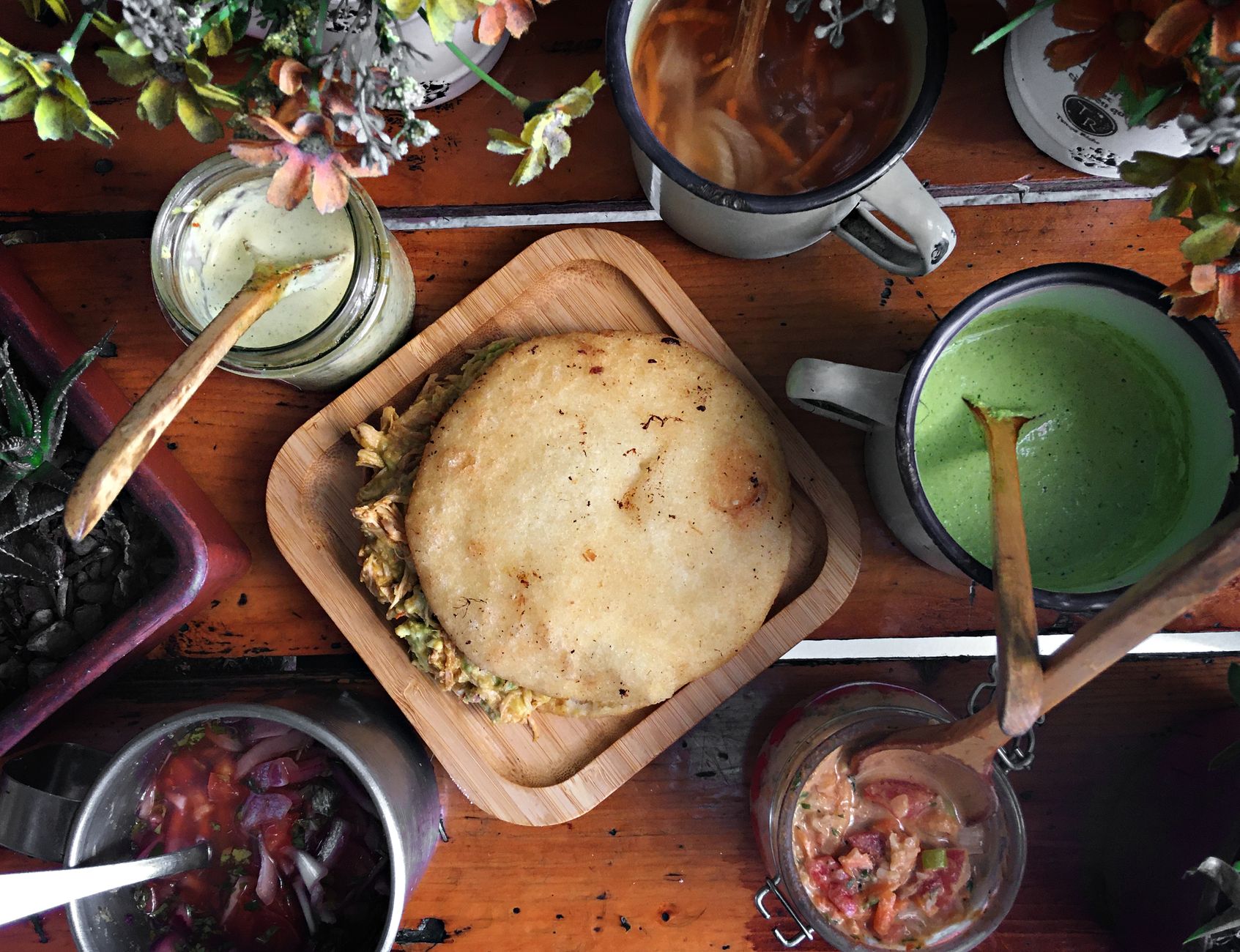 Crispy Arepa Rellena with Pulled Chicken