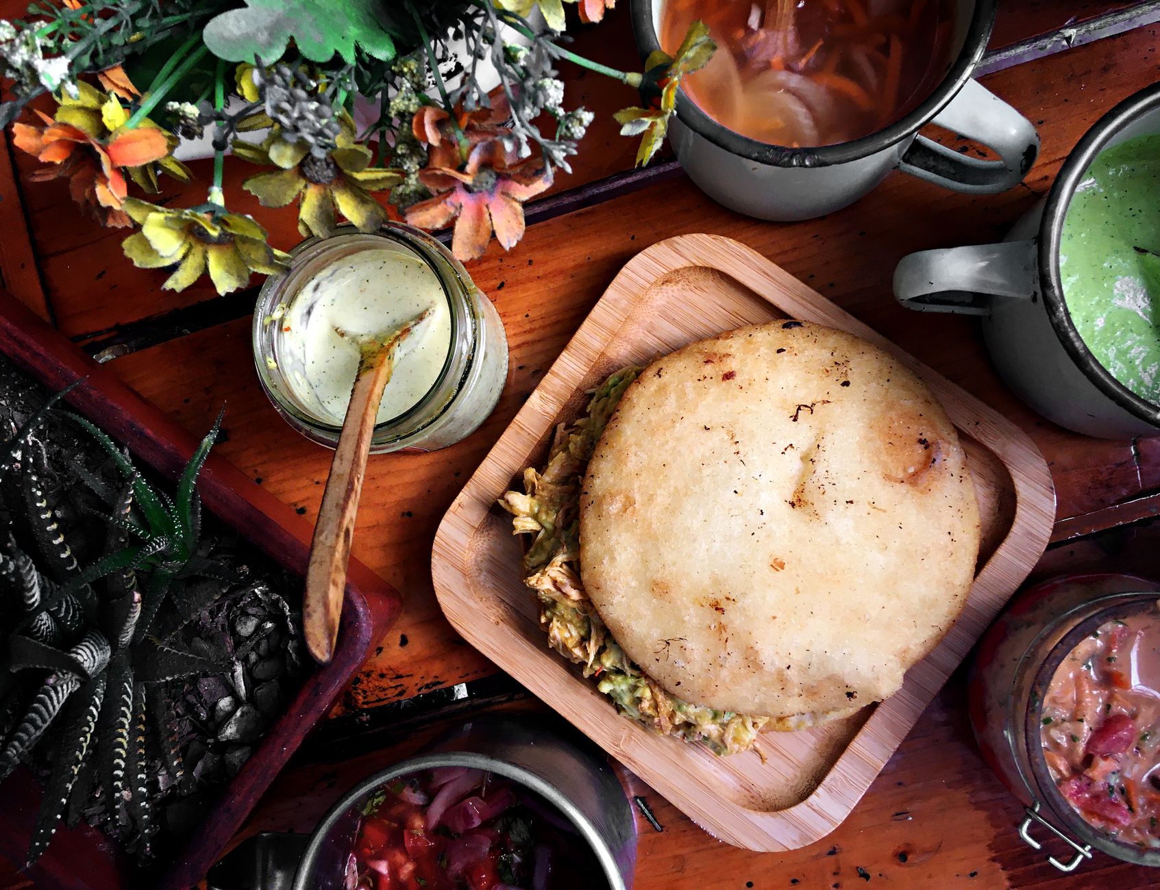 Crispy Arepa Rellena with Shredded Chicken & Cheese