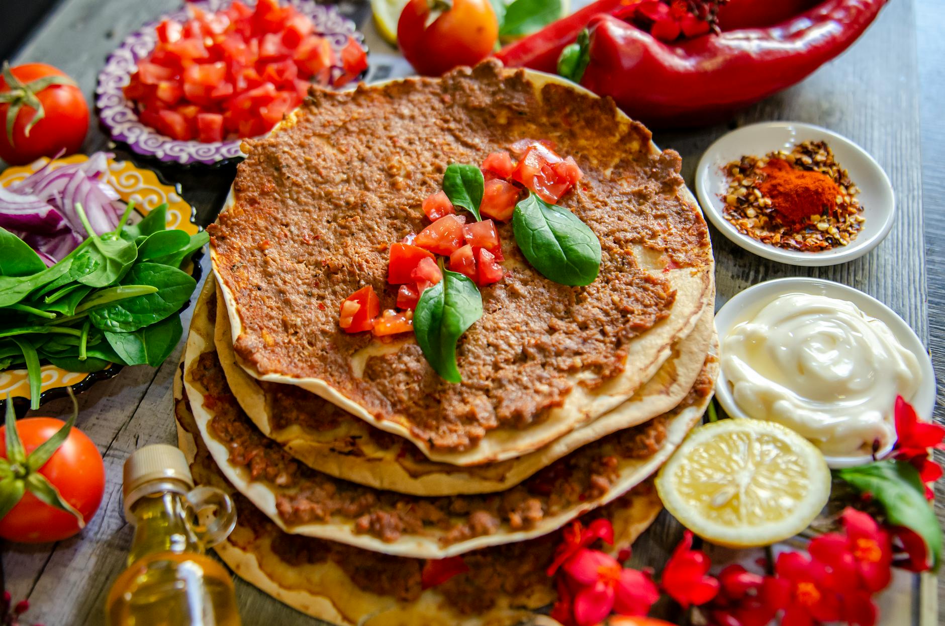 Crispy Beef Lahmacun with Garlic Sauce