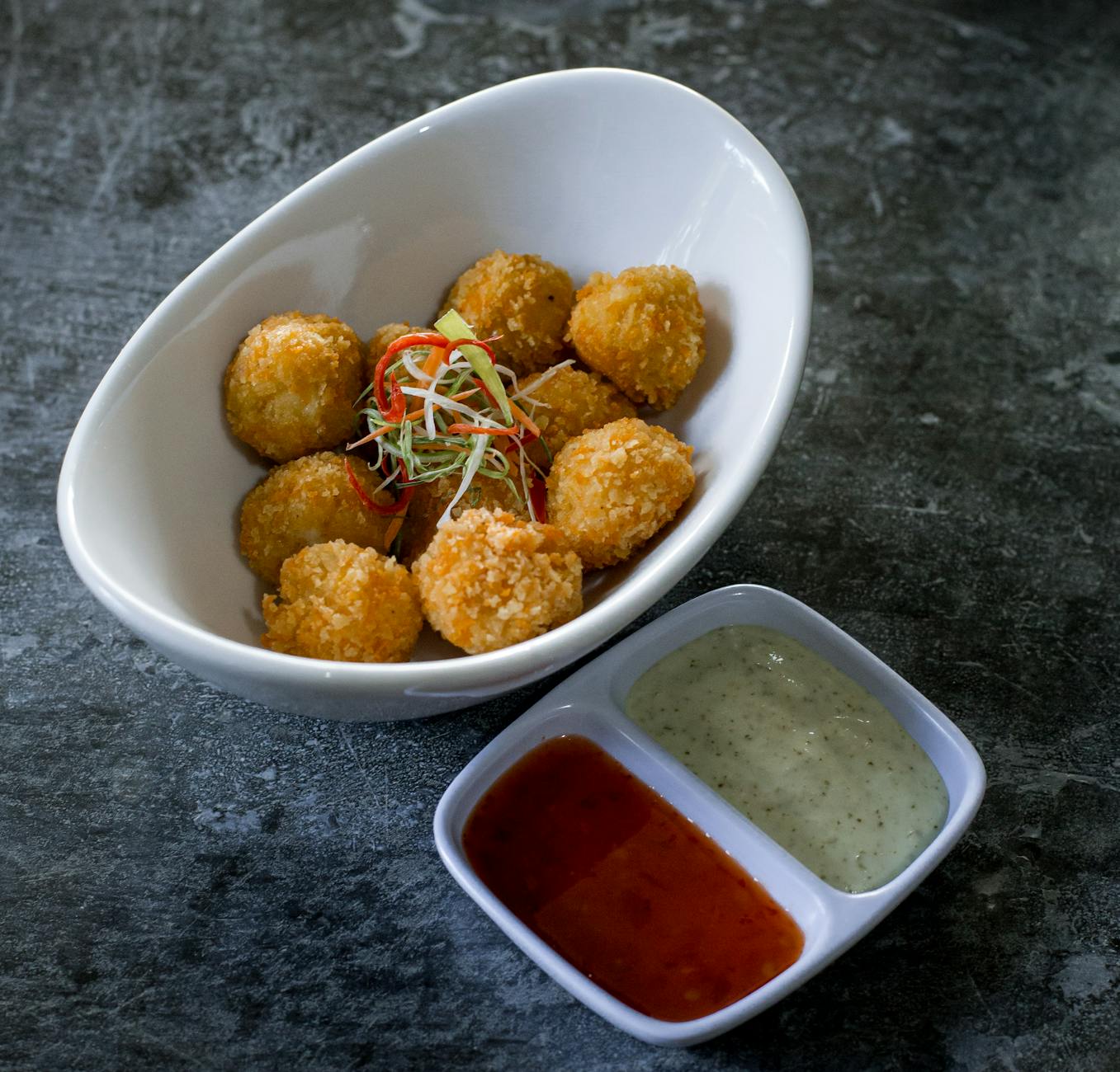 Crispy Cheese Ball with Dipping Sauces