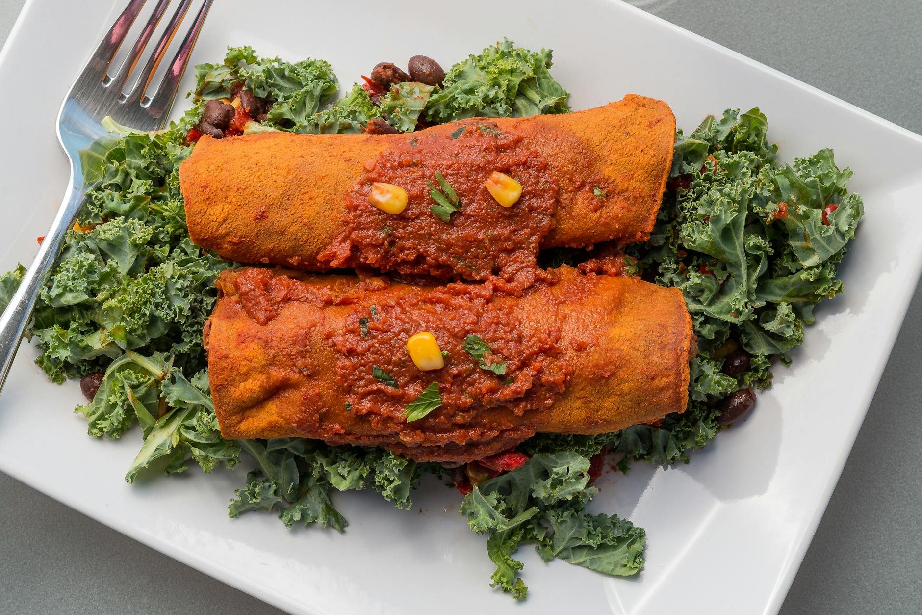 Crispy Cheese Enchiladas with Black Beans & Kale
