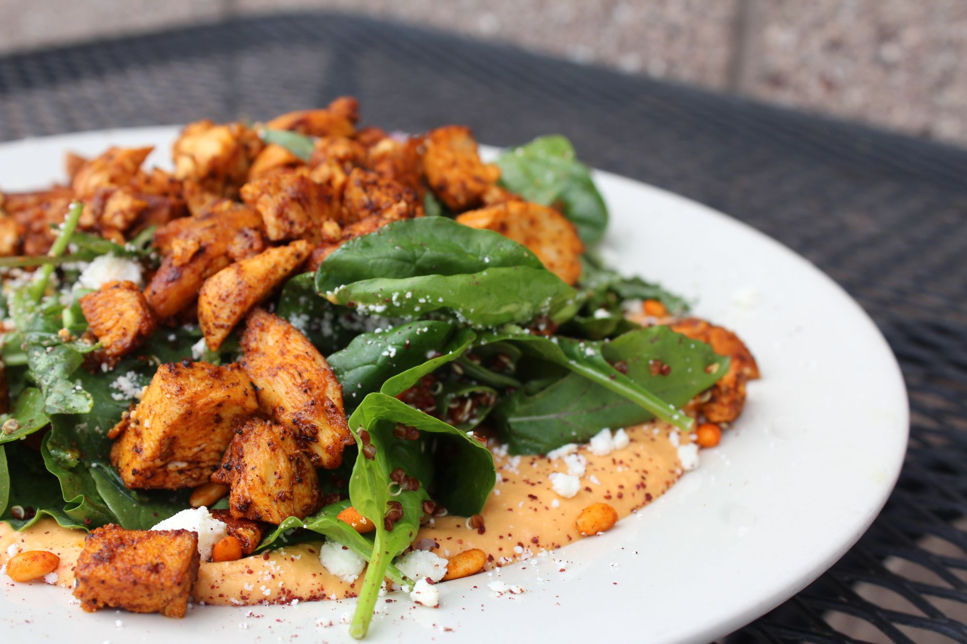 Crispy Chicken Freekeh with Hummus & Feta