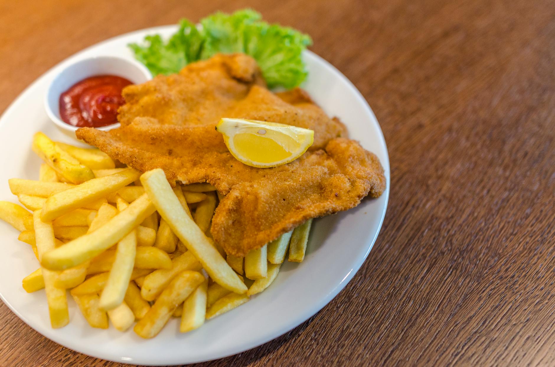 Crispy Chicken Schnitzel with Fries & Lemon