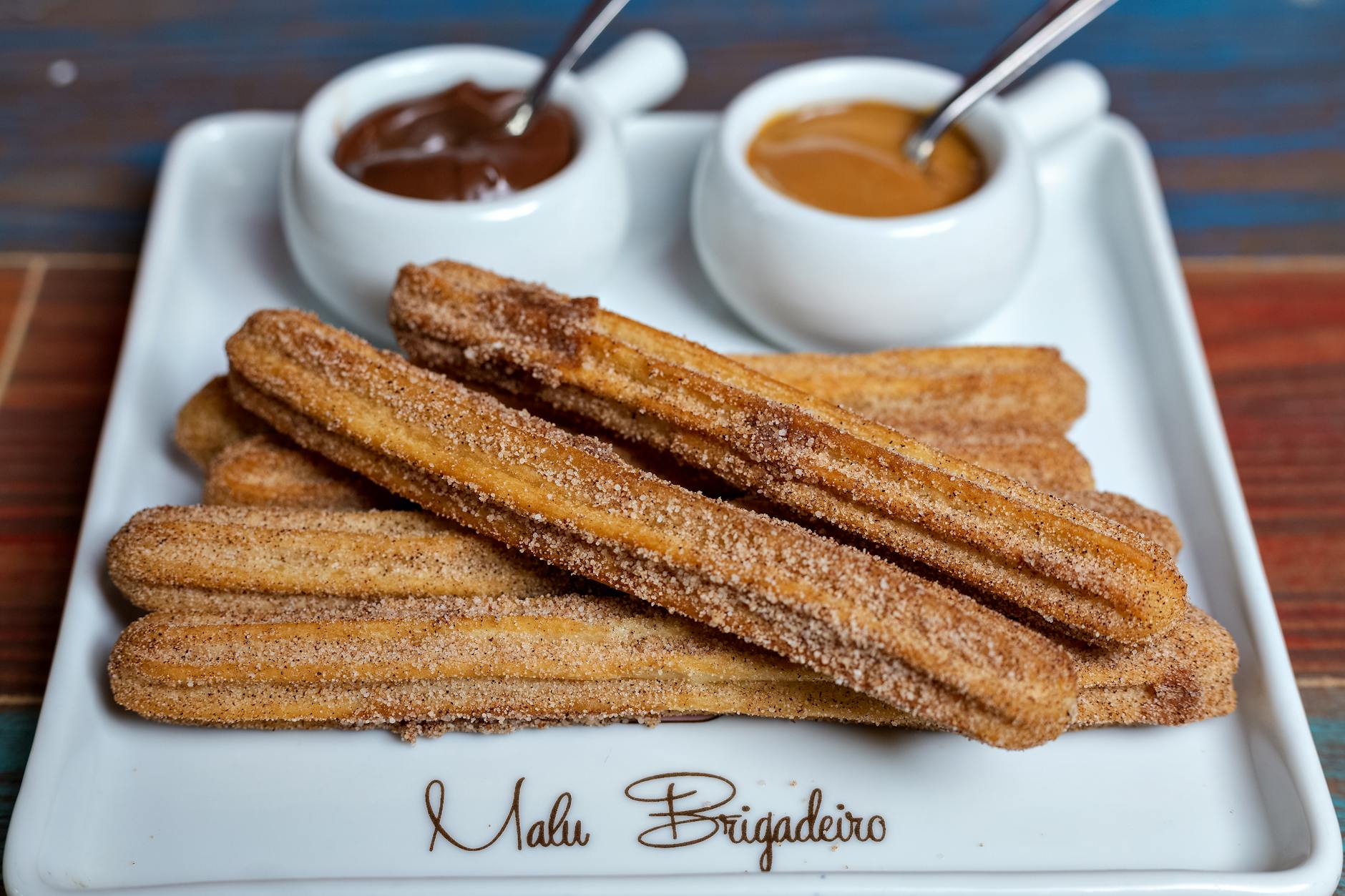 Crispy Churros With Chocolate & Dulce de Leche