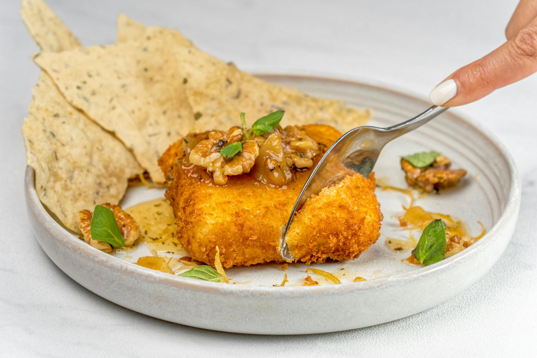 Crispy Feta with Honey, Walnuts & Crackers