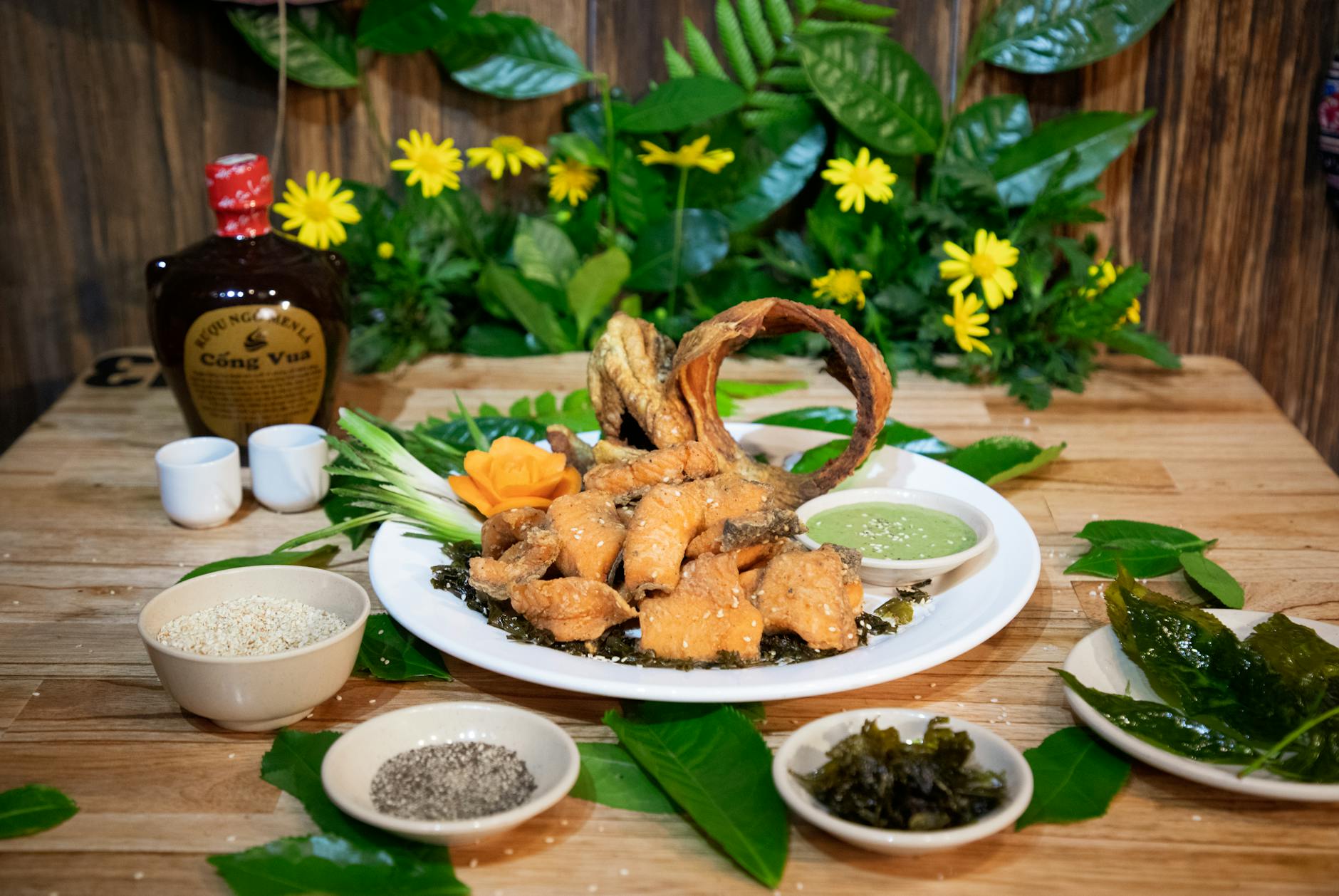 Crispy Fried Fish with Herb Sauce & Pickles