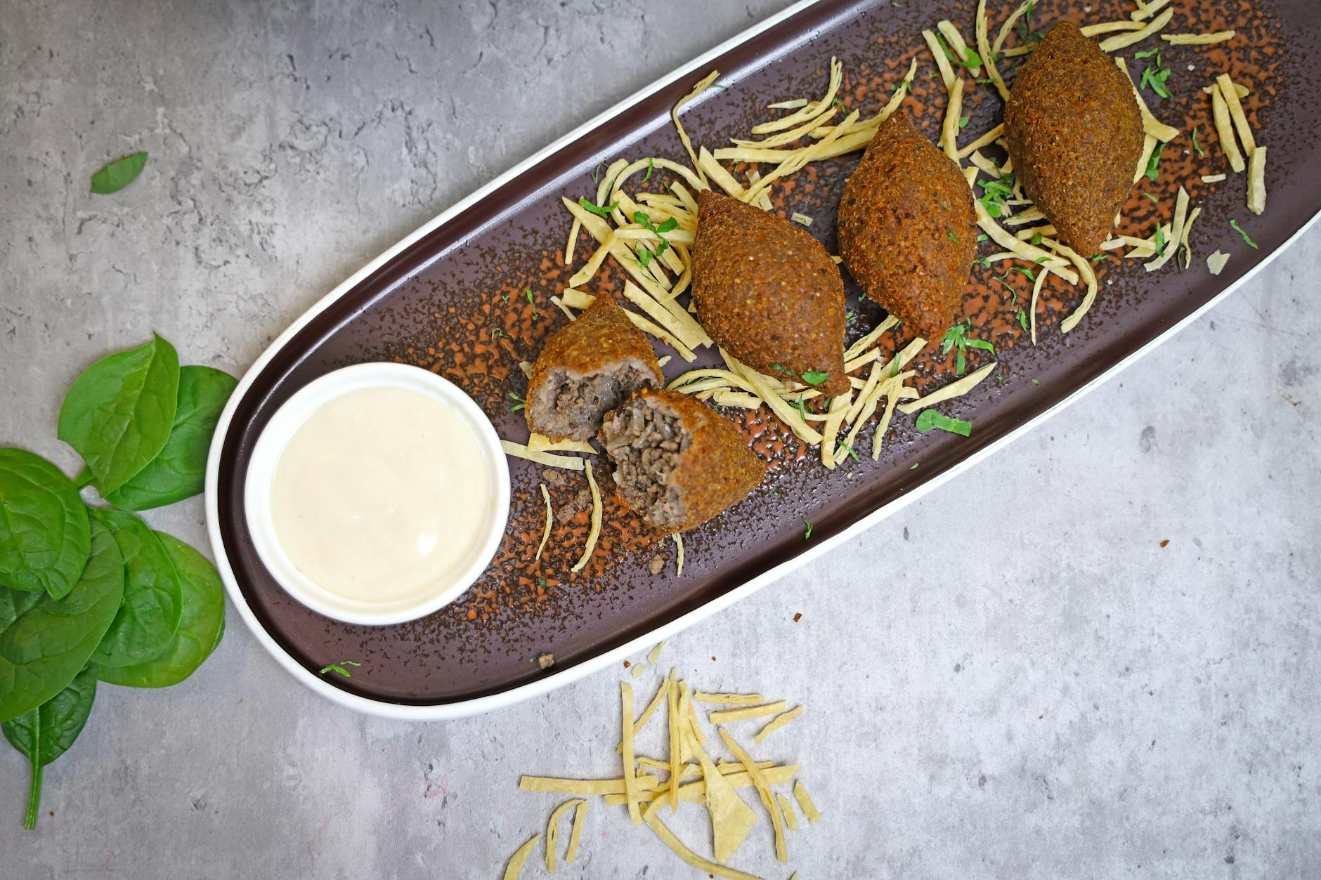 Crispy Kibbeh with Tahini & Fries