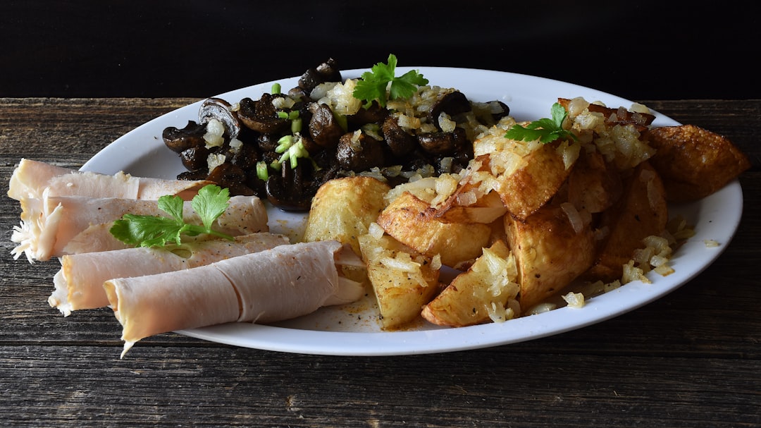 Crispy Pork with Roasted Potatoes & Mushrooms