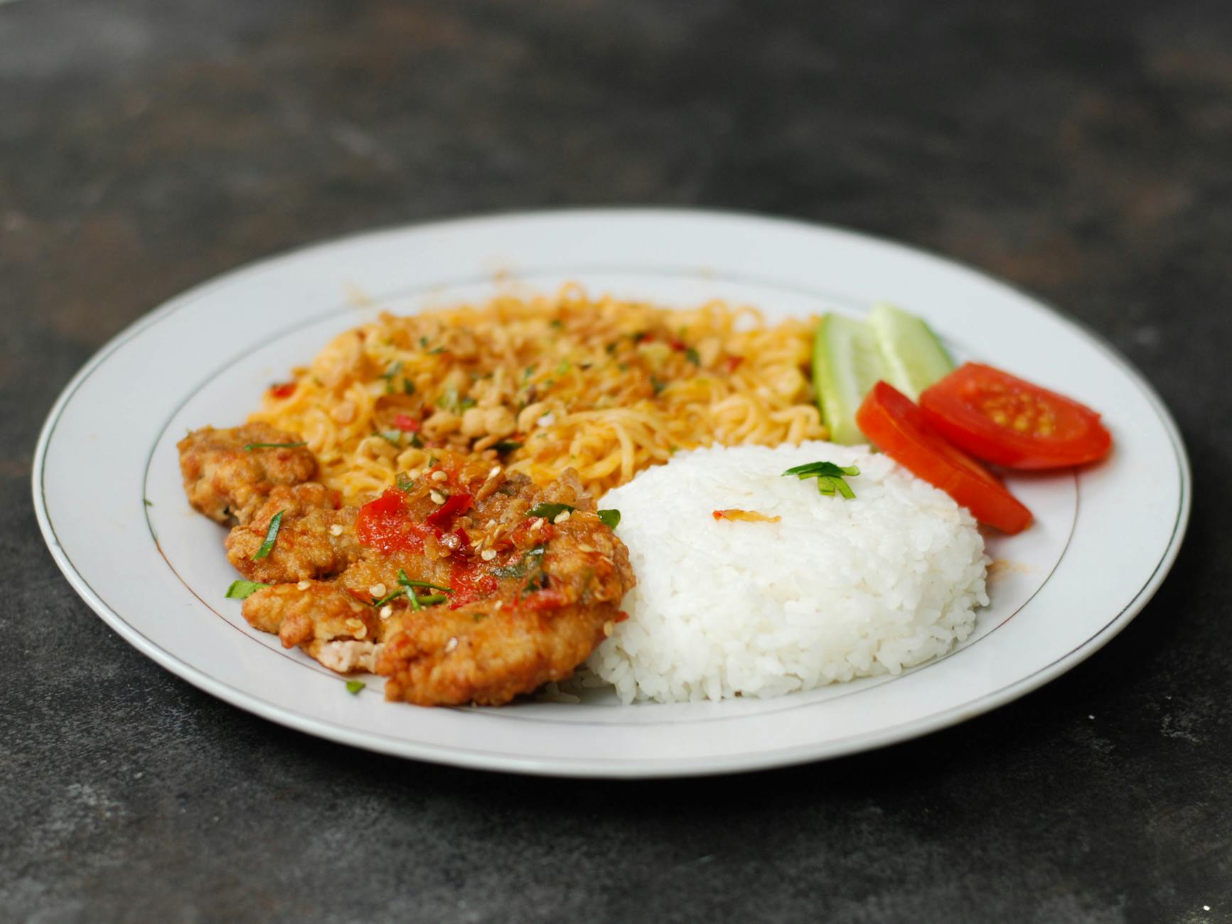 Crispy Sambal Chicken with Rice & Noodles