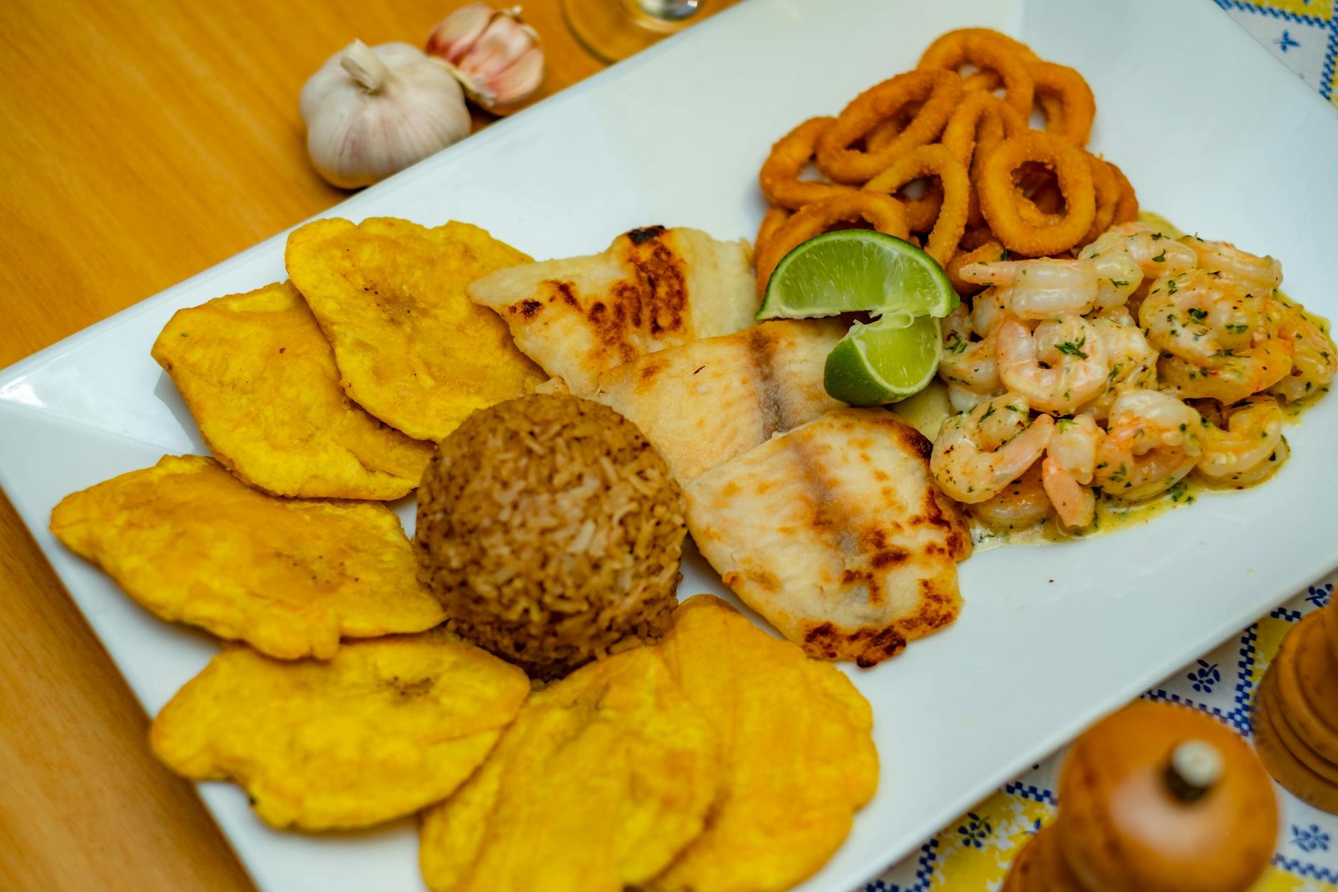 Cuban Tostones with Garlic Shrimp & Fish