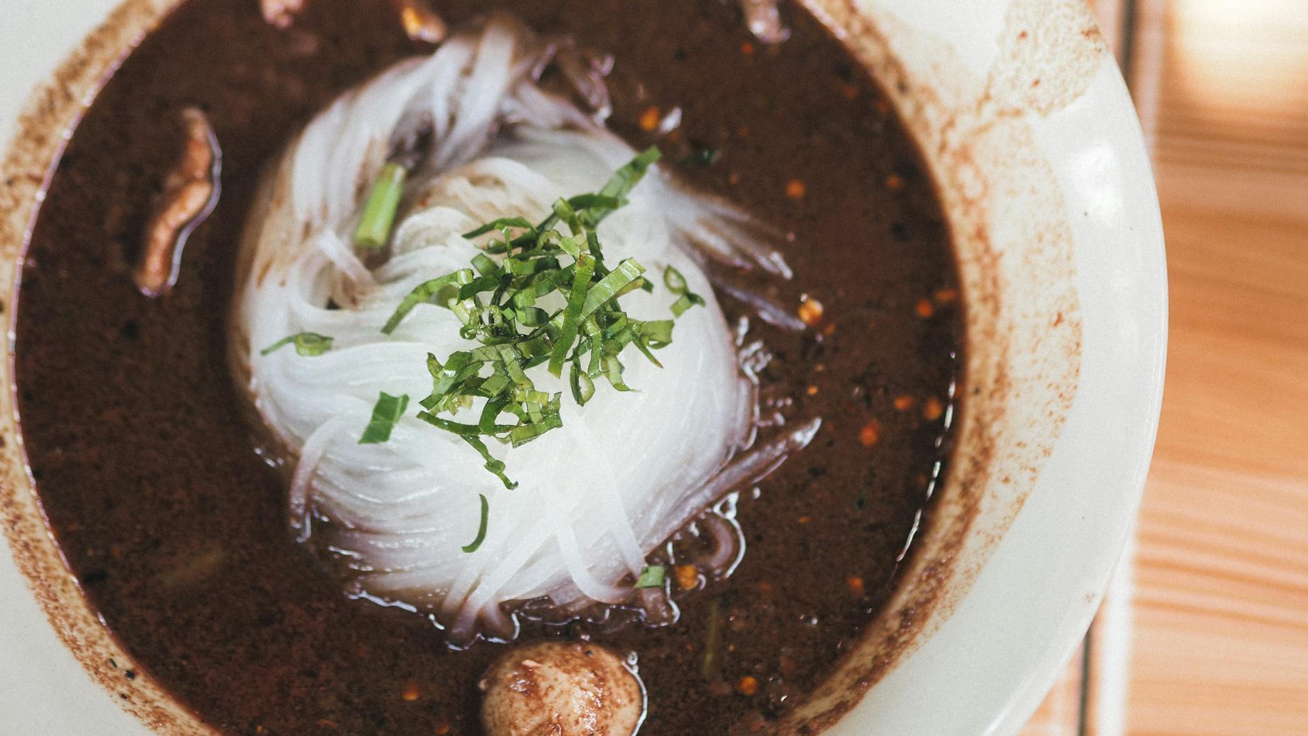 15-Minute Dark Thai Beef Noodle Soup