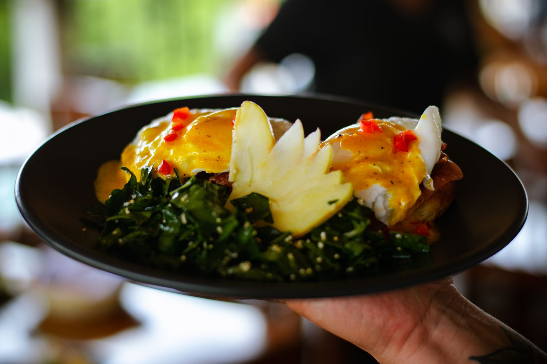 20-Min Eggs Benedict with Sautéed Greens & Apple