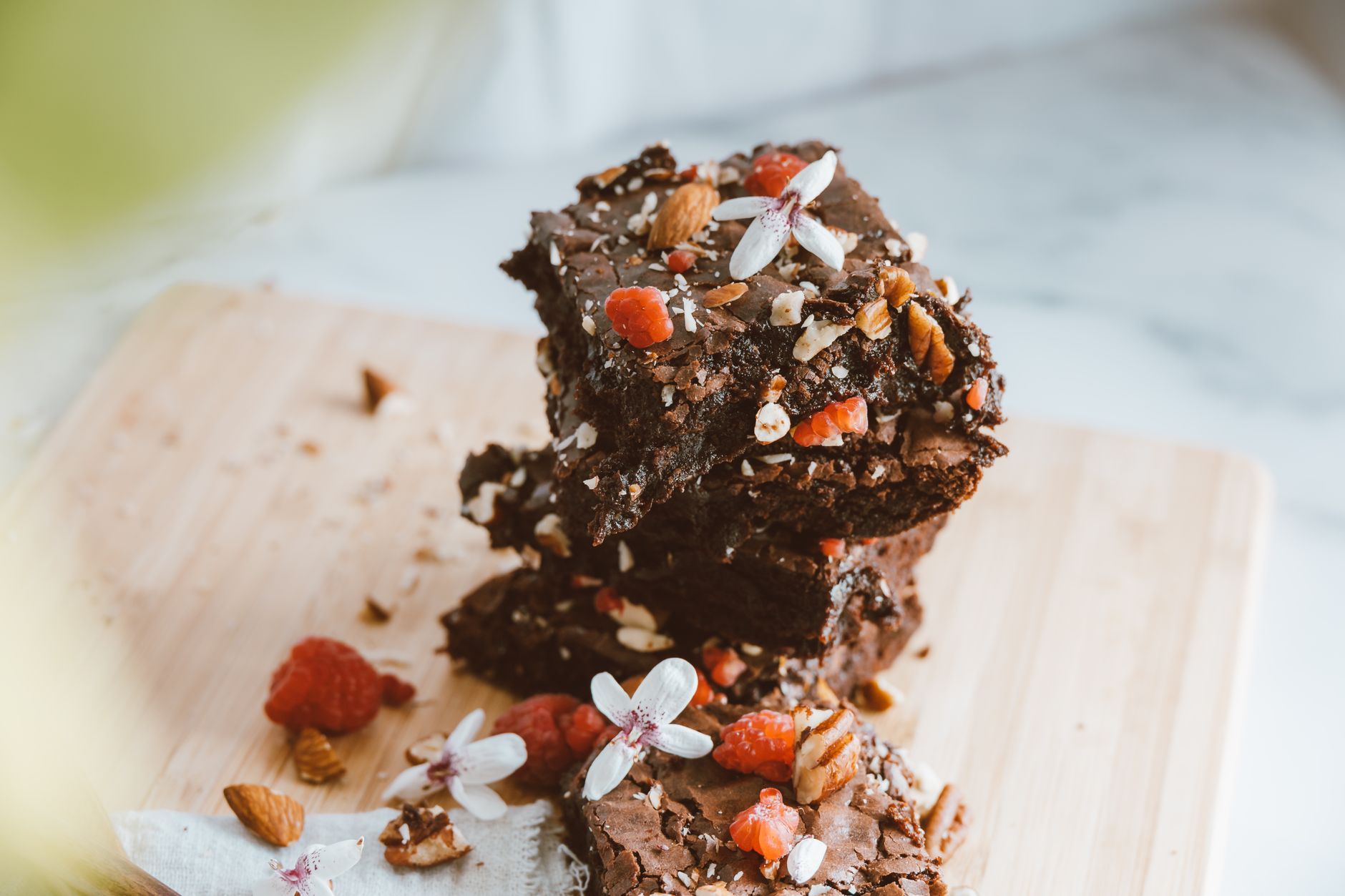 Fudgy Brownies with Almonds & Raspberries