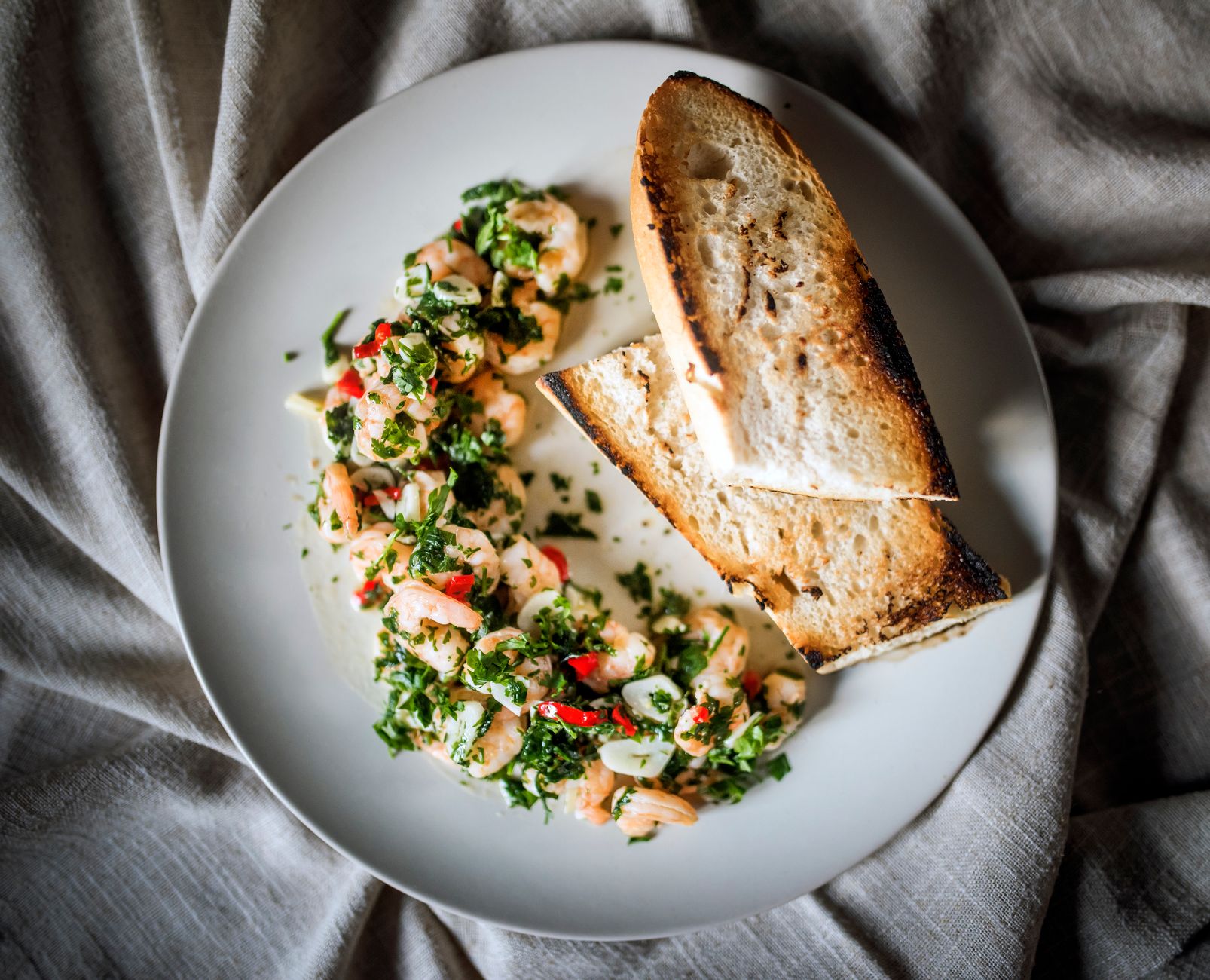 Garlic Butter Shrimp with Toasted Bread