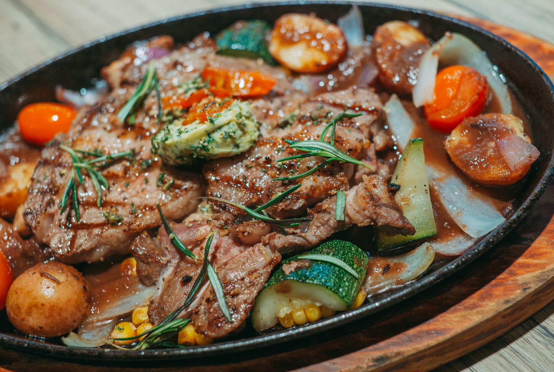 Garlic Parmesan Butter Steak with Roasted Veg