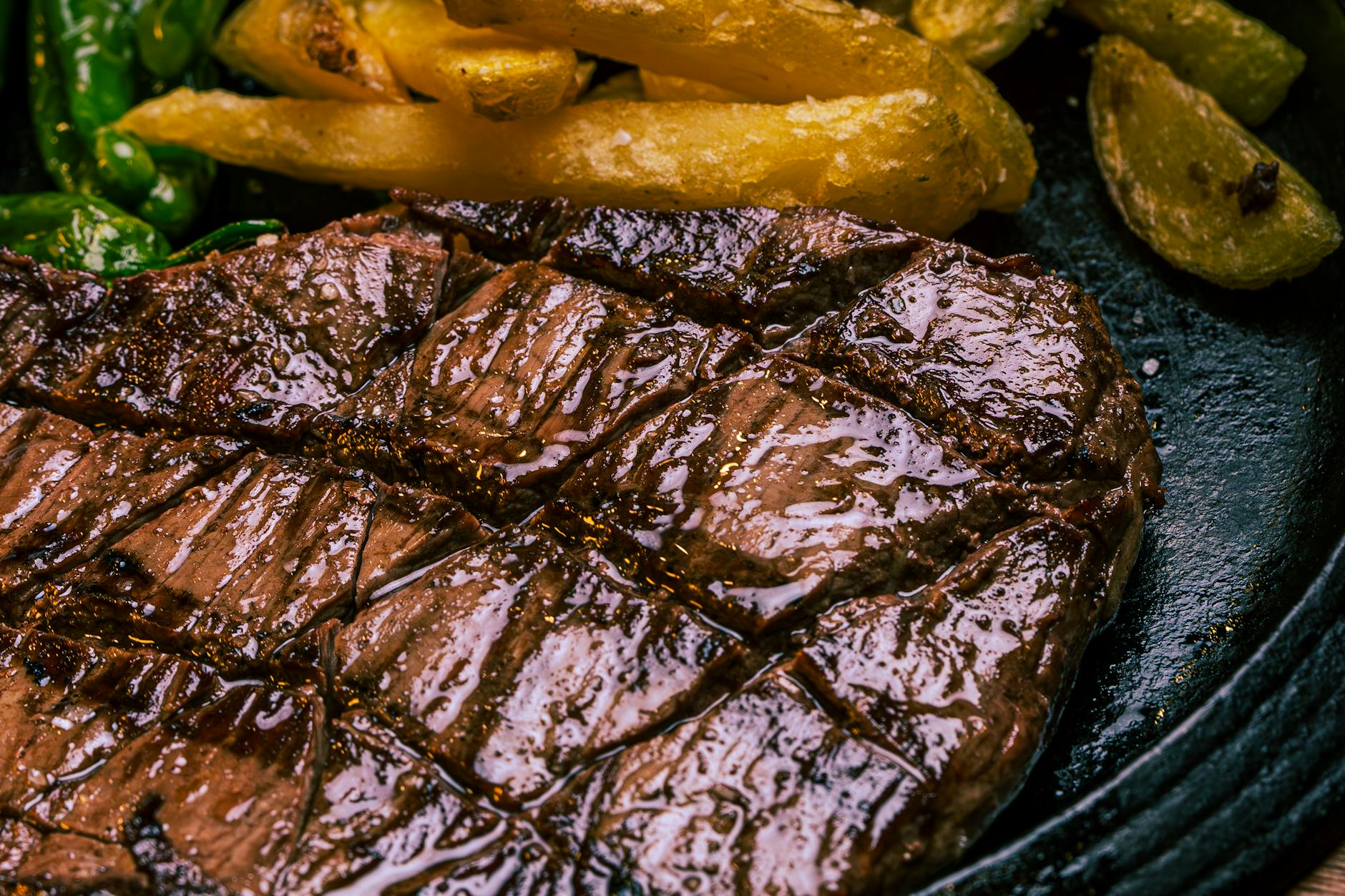 Garlic Parmesan Steak with Crispy Fries & Peppers
