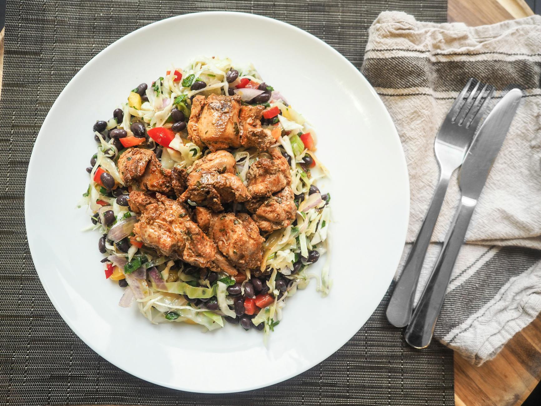 Ghanaian Shito Chicken with Slaw & Beans