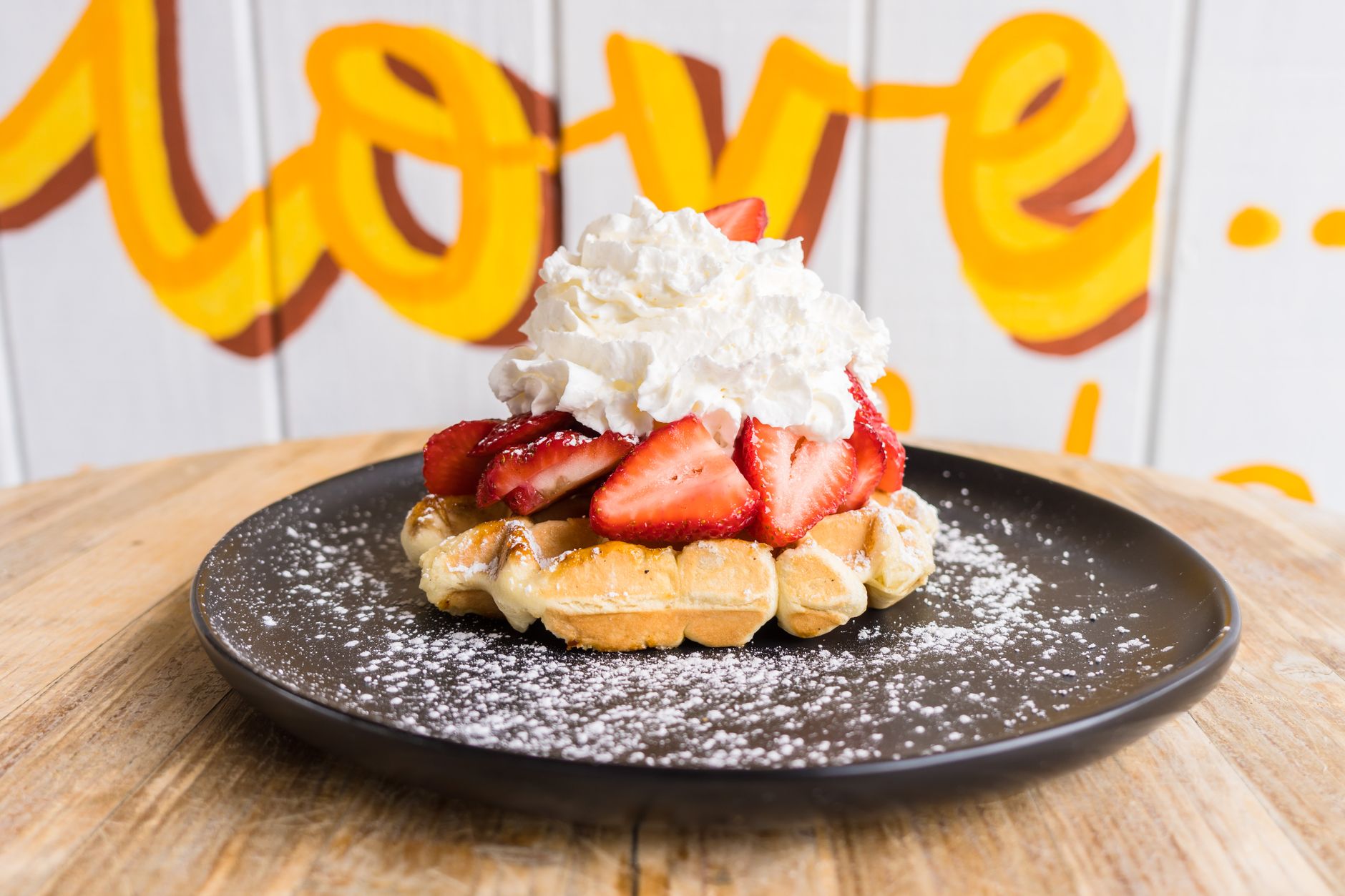 Golden Waffles with Strawberries & Cream