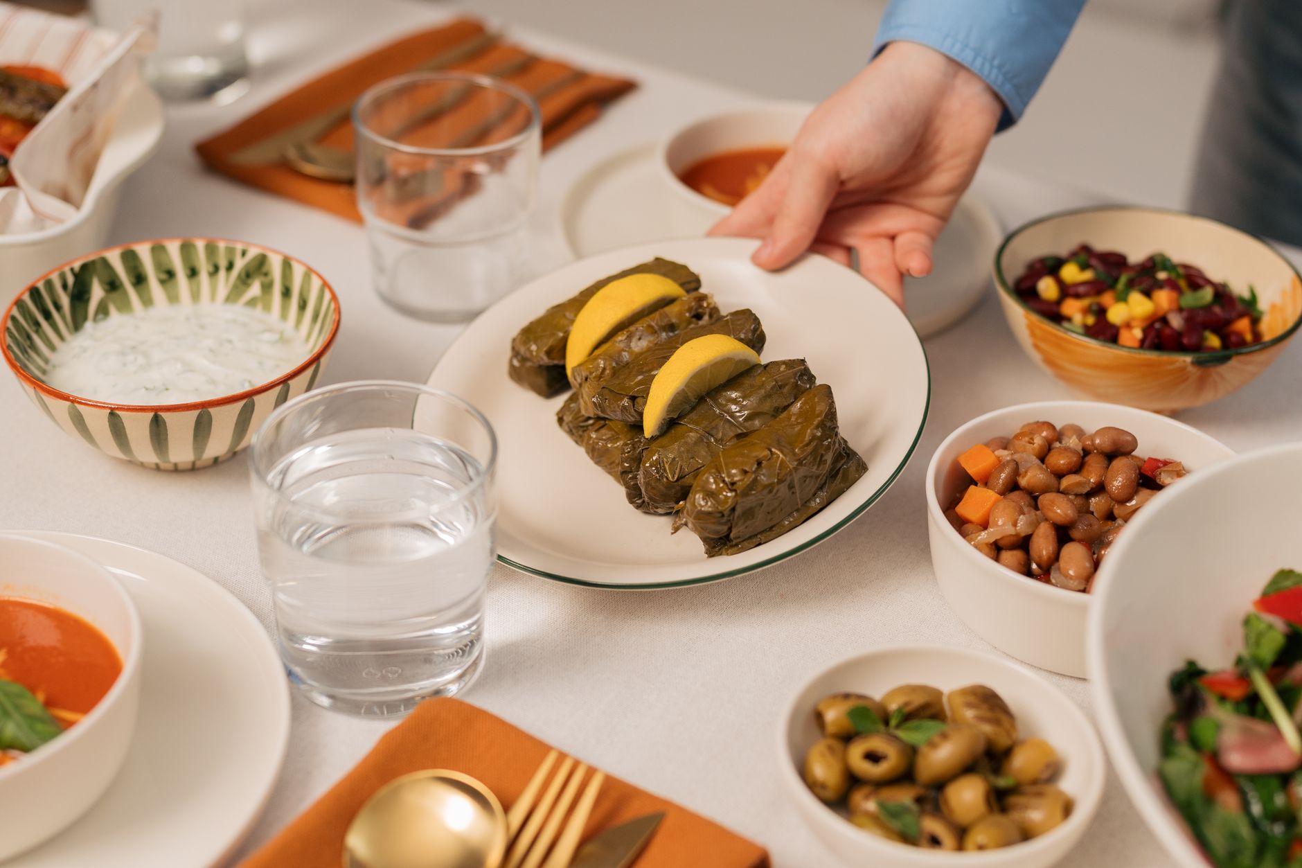Greek Dolmades Platter with Tzatziki