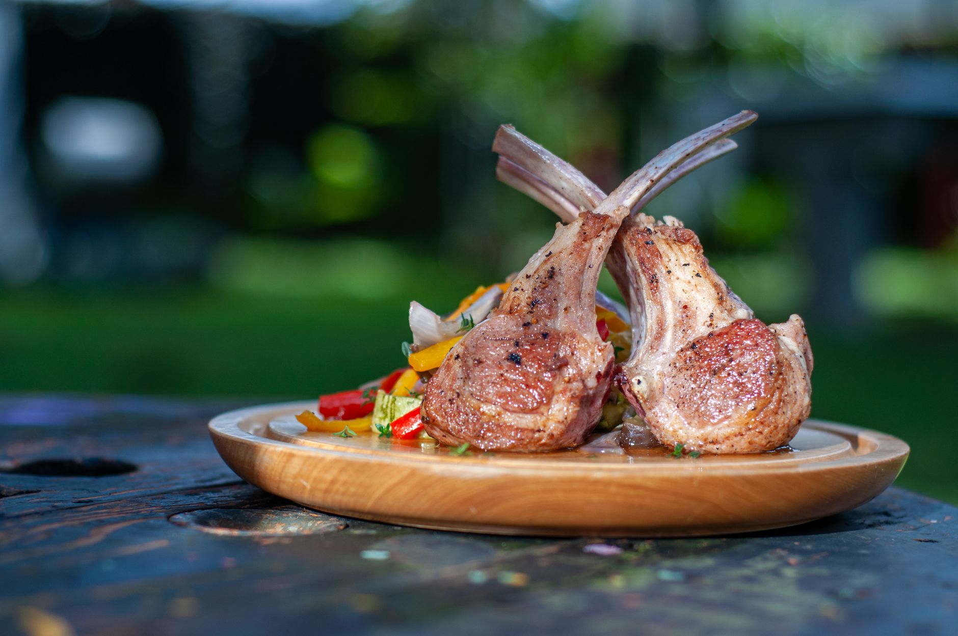Greek Lamb Chops with Charred Peppers & Onions