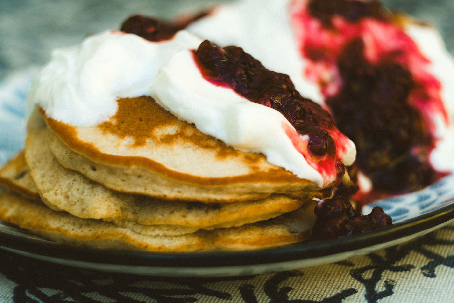 Greek Yogurt Protein Pancakes with Berry Compote