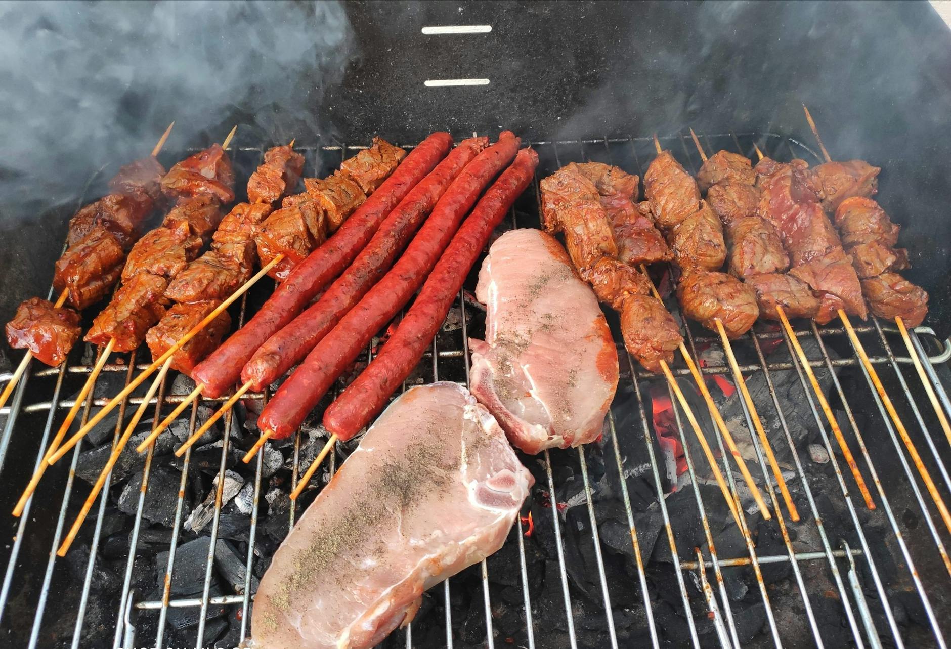 Grilled Anticuchos, Chorizo & Pork Chops