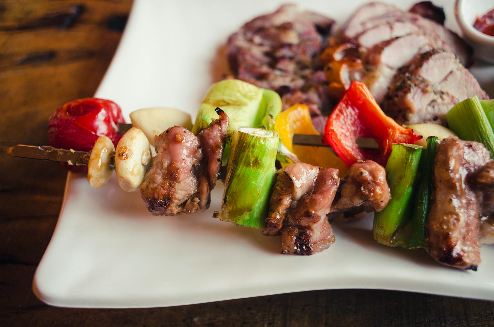 Grilled Beef & Pork Anticuchos with Aji