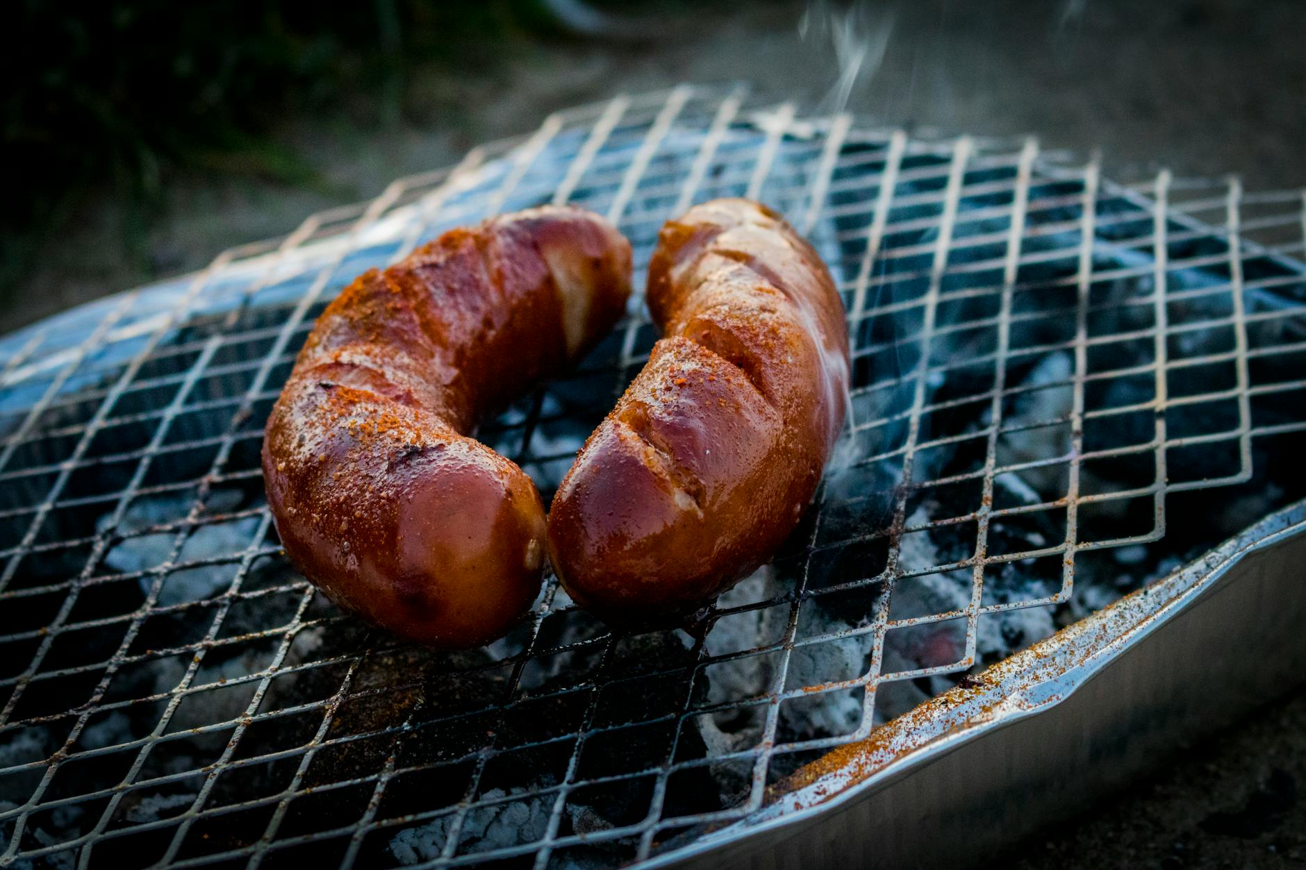 Grilled Kielbasa with Charred Onions & Mustard