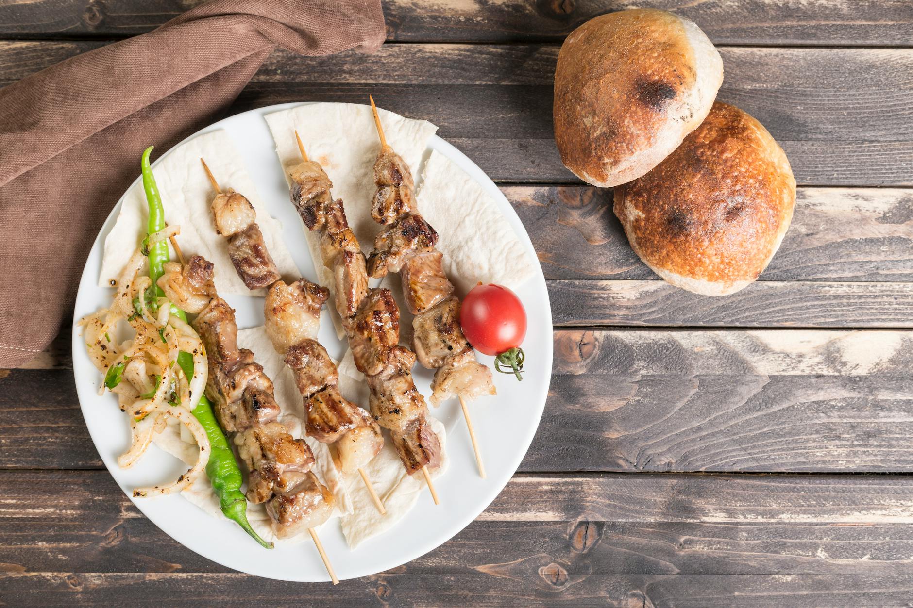 Grilled Lamb Kebab with Charred Veg & Lavash