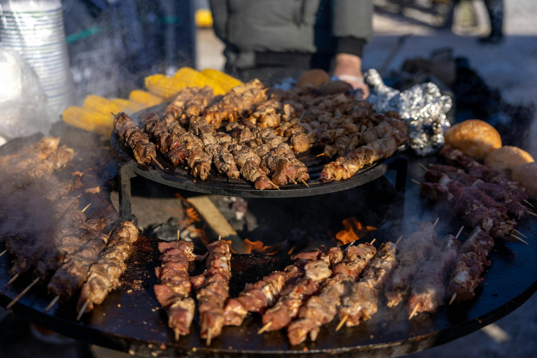 Grilled Lamb Kebab with Corn & Bread