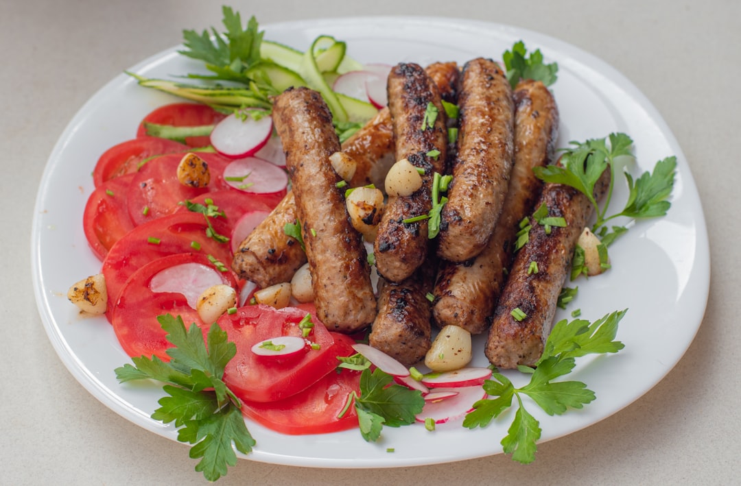 Grilled Loukaniko with Orange & Garden Sides
