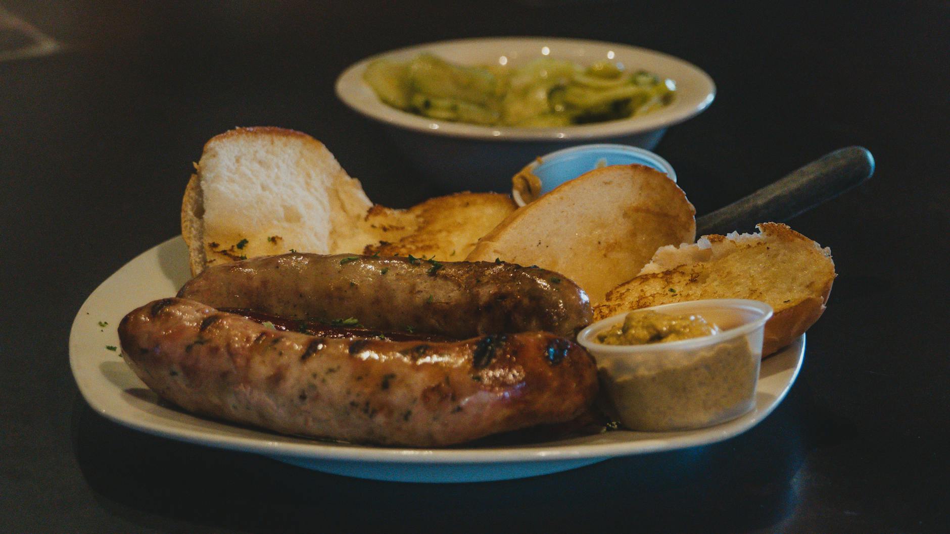 Grilled White Sausage with Mustard & Sauerkraut