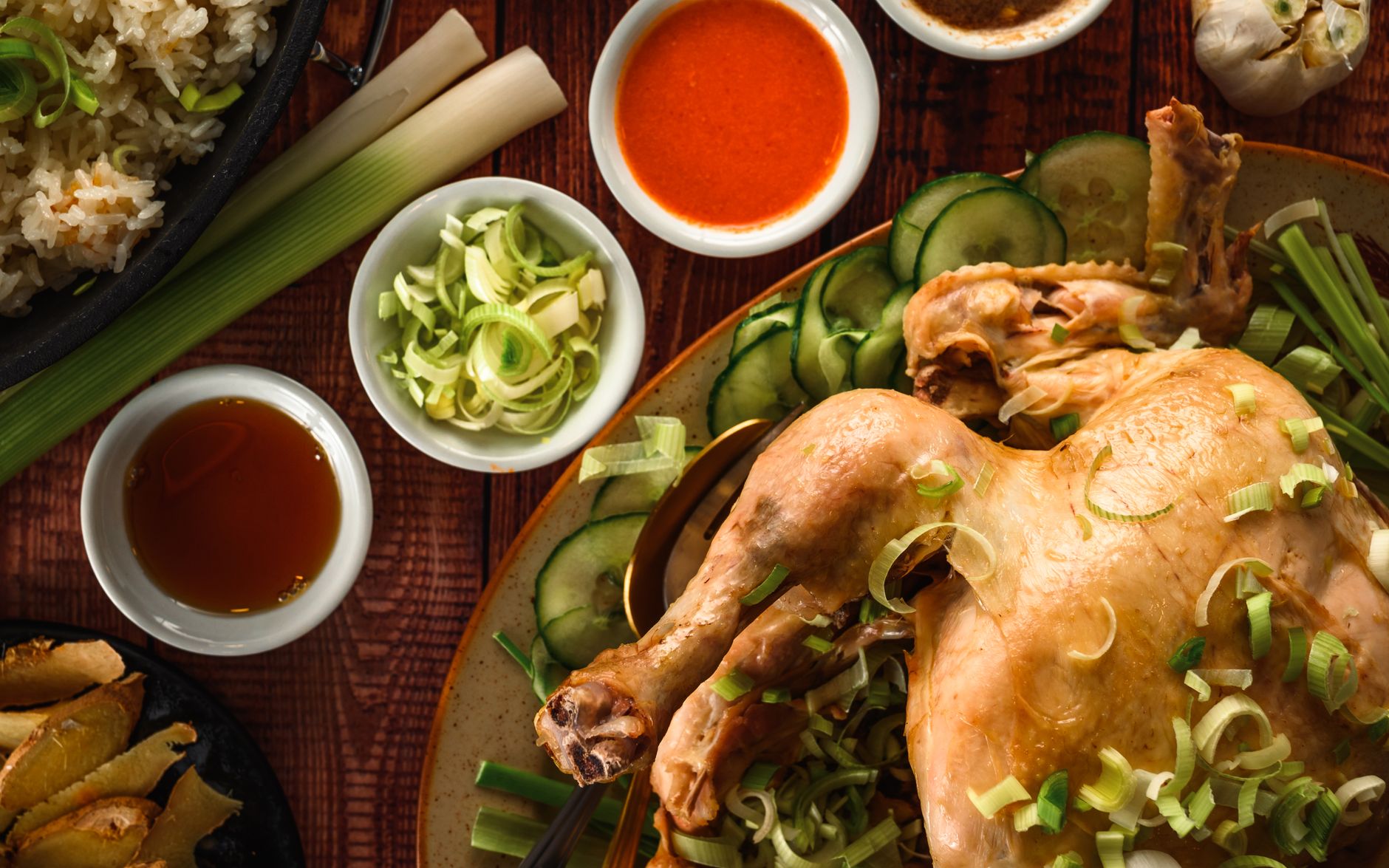 20-Min Hainan Chicken Rice with 3 Sauces