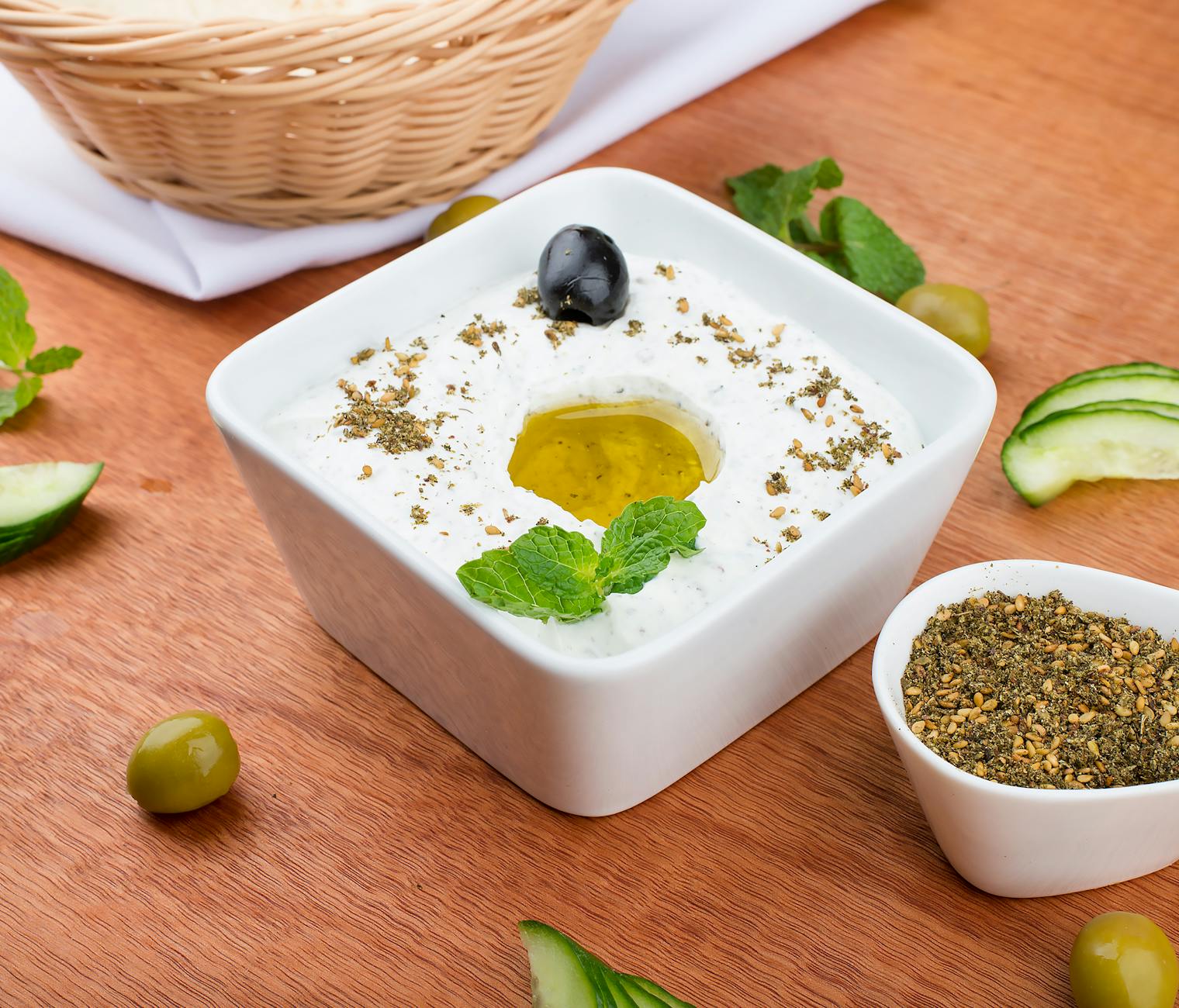 Haydari — Herby Yogurt Dip with Olives & Cucumber