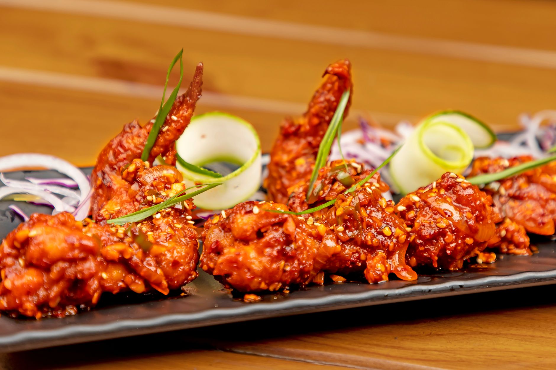 Sticky Honey BBQ Drumsticks with Quick Pickles