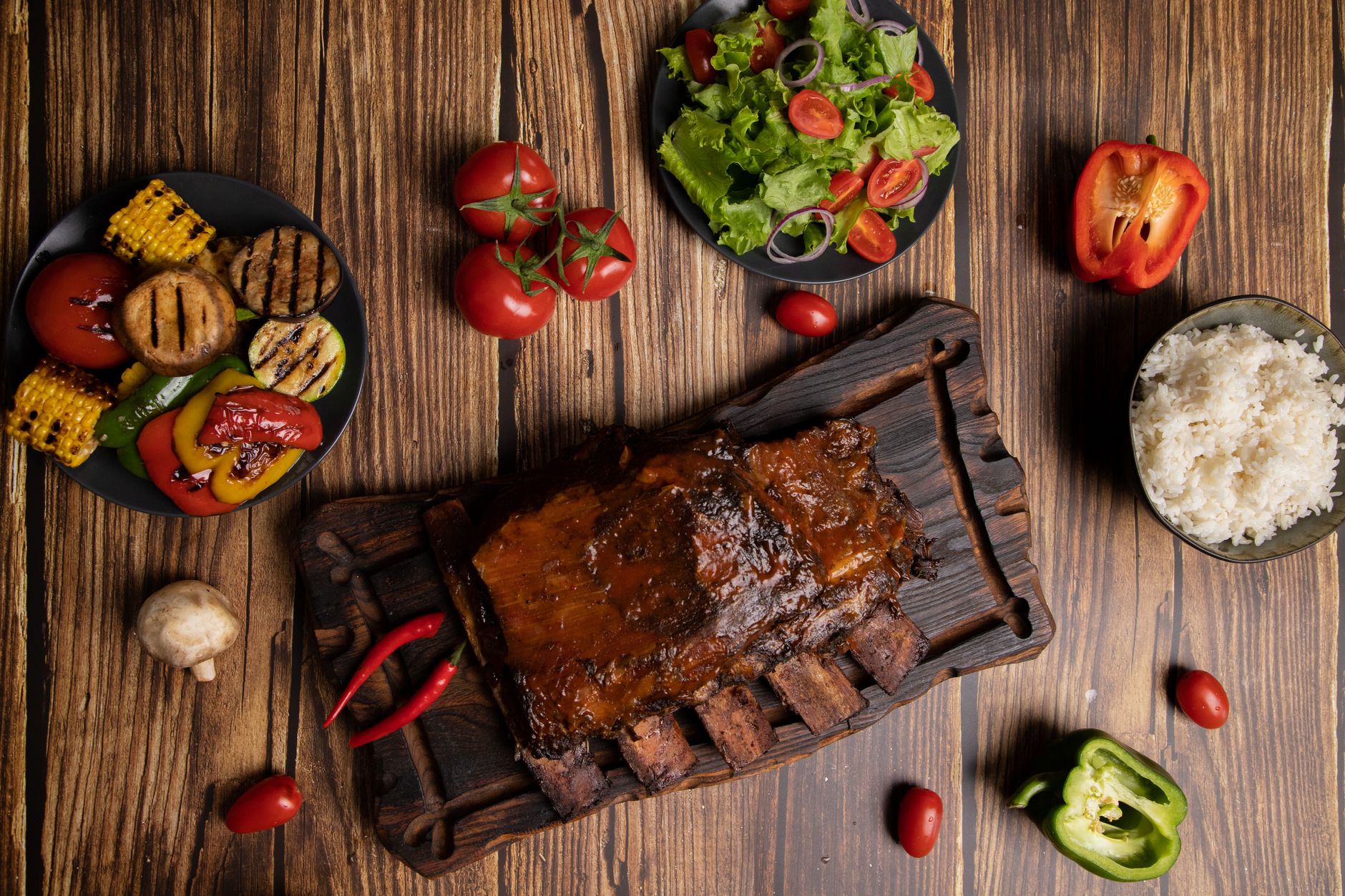 20-Min Indonesian Glazed Ribs with Rice & Slaw