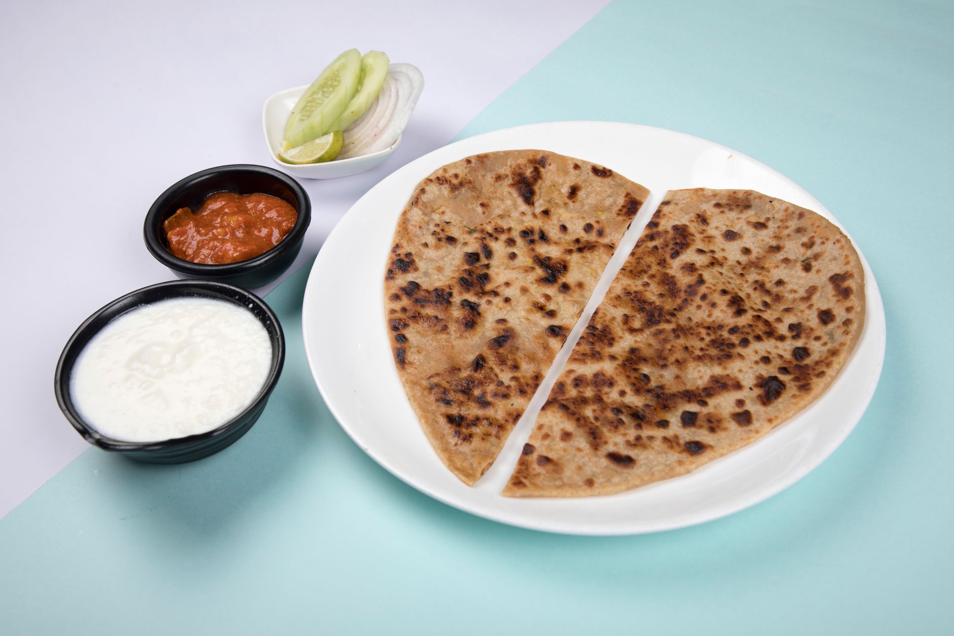 20-Min Keema Paratha with Yogurt & Pickle