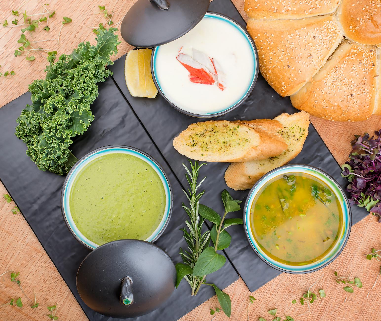 Lemon Chicken Soup with Crispy Bread