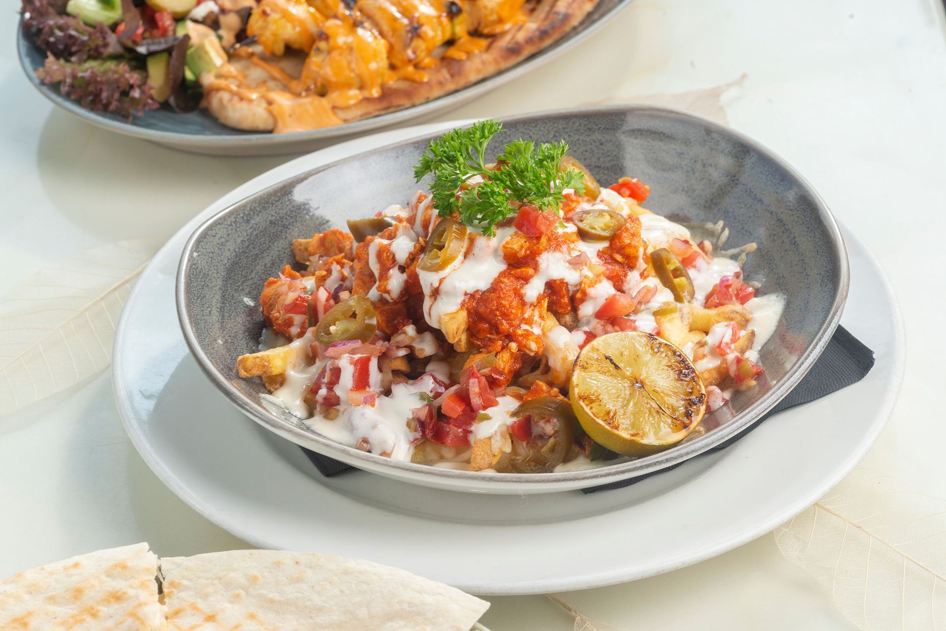 Loaded Nacho Cheese Fries with Flatbread