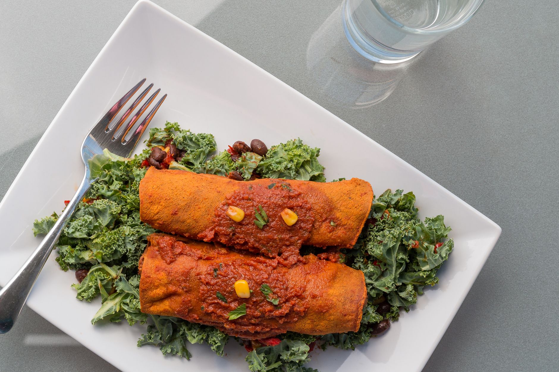 20-Minute Mole Enchiladas with Kale & Beans