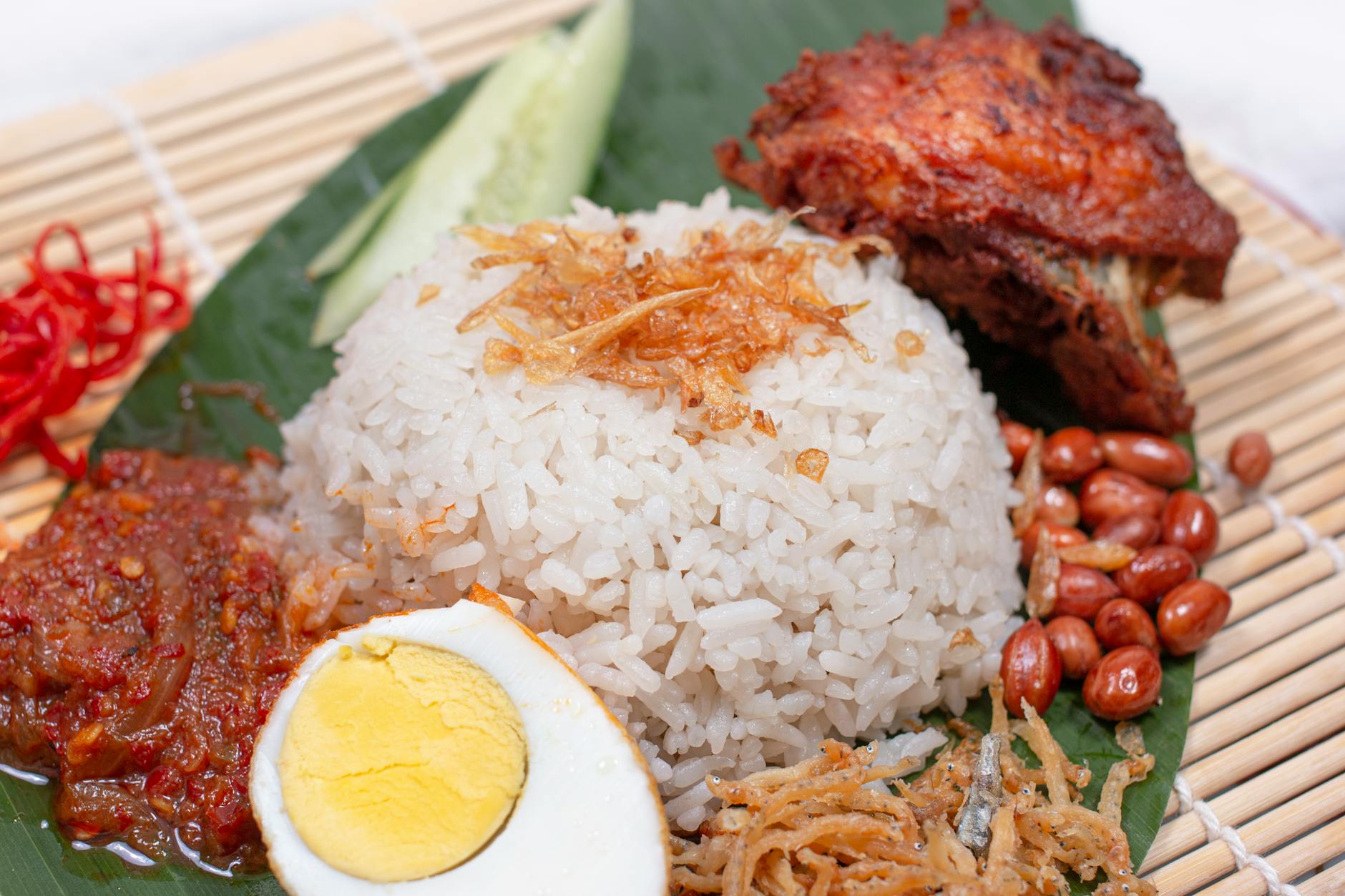 Nasi Lemak with Sambal Squid & All the Sides
